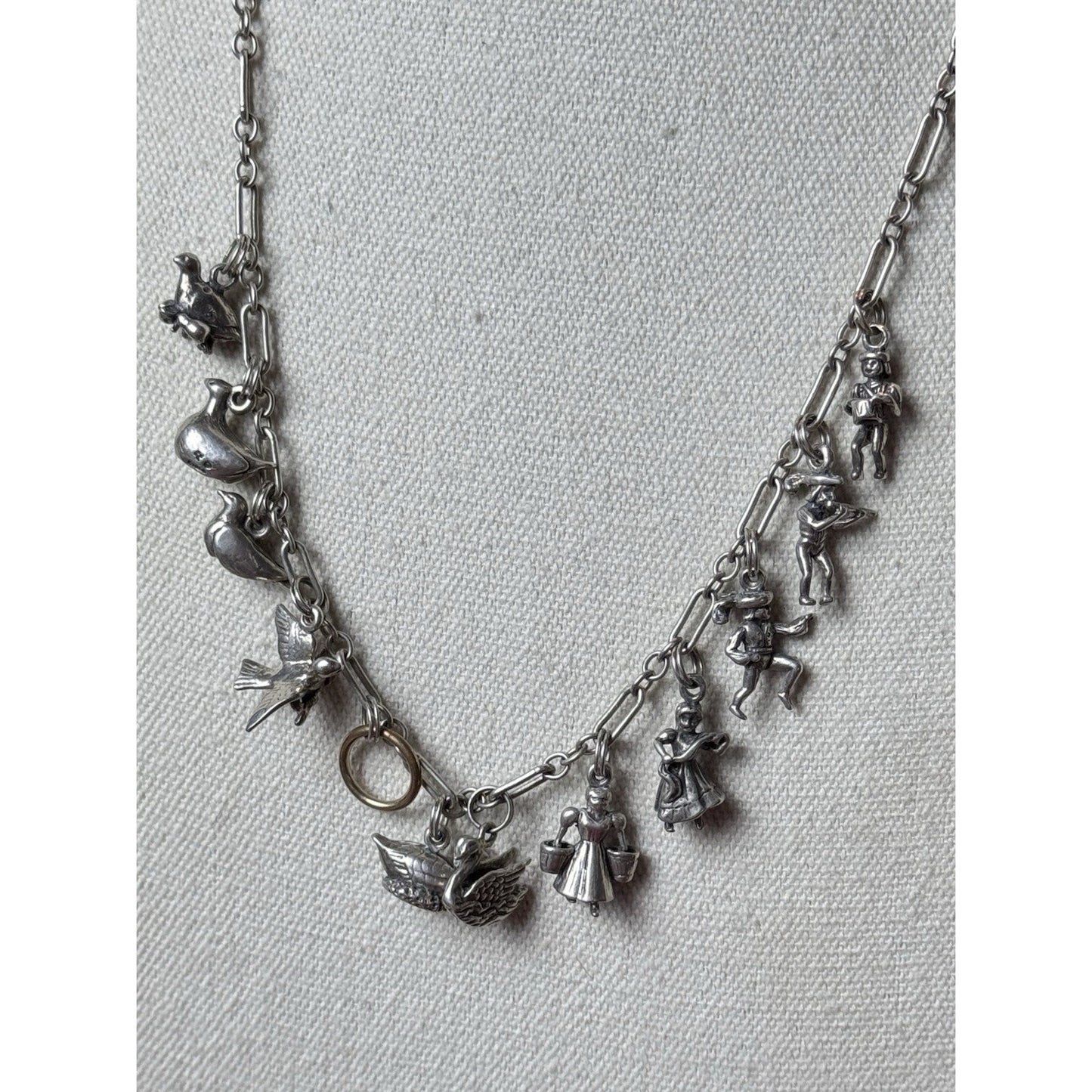 Sterling Silver 12 Days of Christmas Charm Necklace 23.5” 48.2g