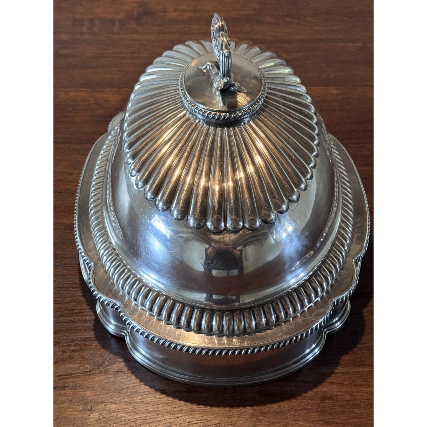 Antique Sheffield Silver Plate Food Dome with Heraldic Engraving