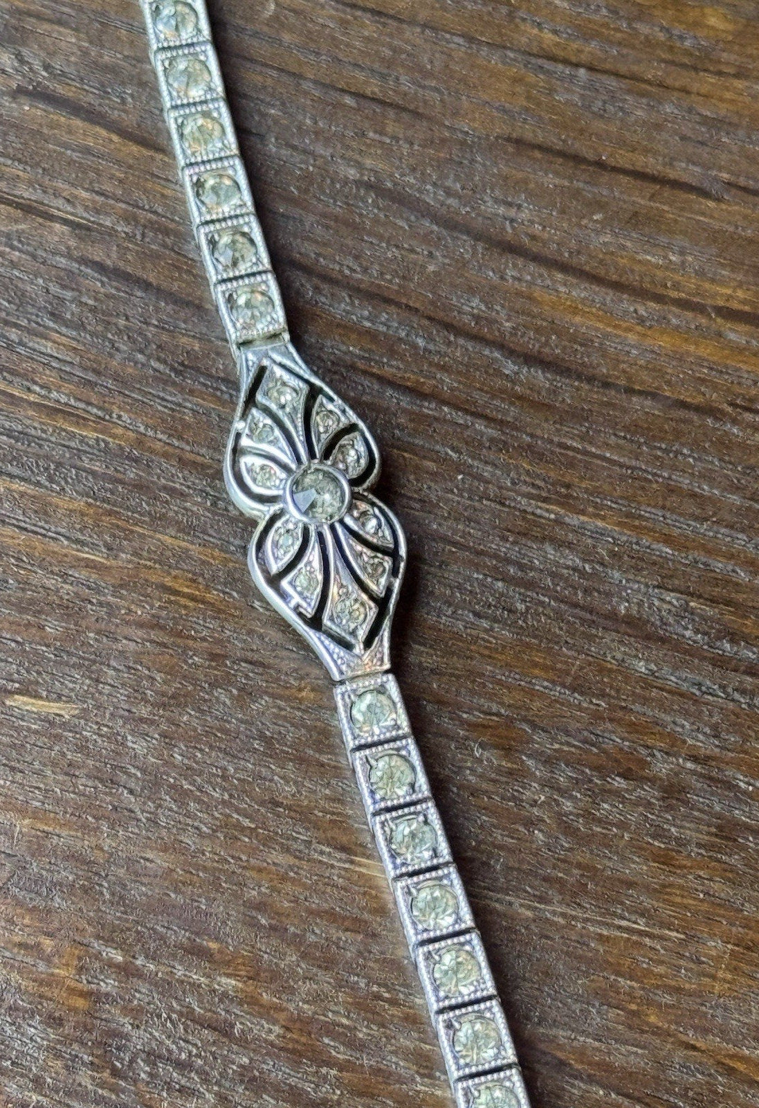 Antique Art Deco Sterling Rhinestone Tennis Bracelet Pat. 9.15.25 6.75”
