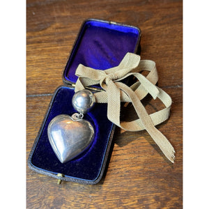 Vintage Sterling Silver 925 Puffy Heart Pendant Necklace 27” Ribbon 2.5”