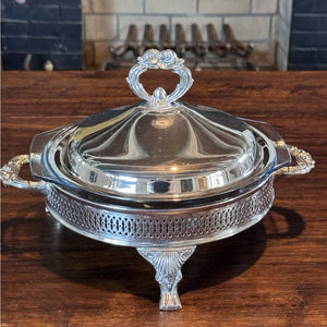 Silverplate Covered Serving Dish Marinex Glass Insert Footed