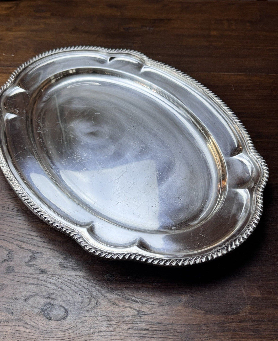 Silverplate Large Oval Serving Tray Rope Edge 18.25” x 13” GORHAM