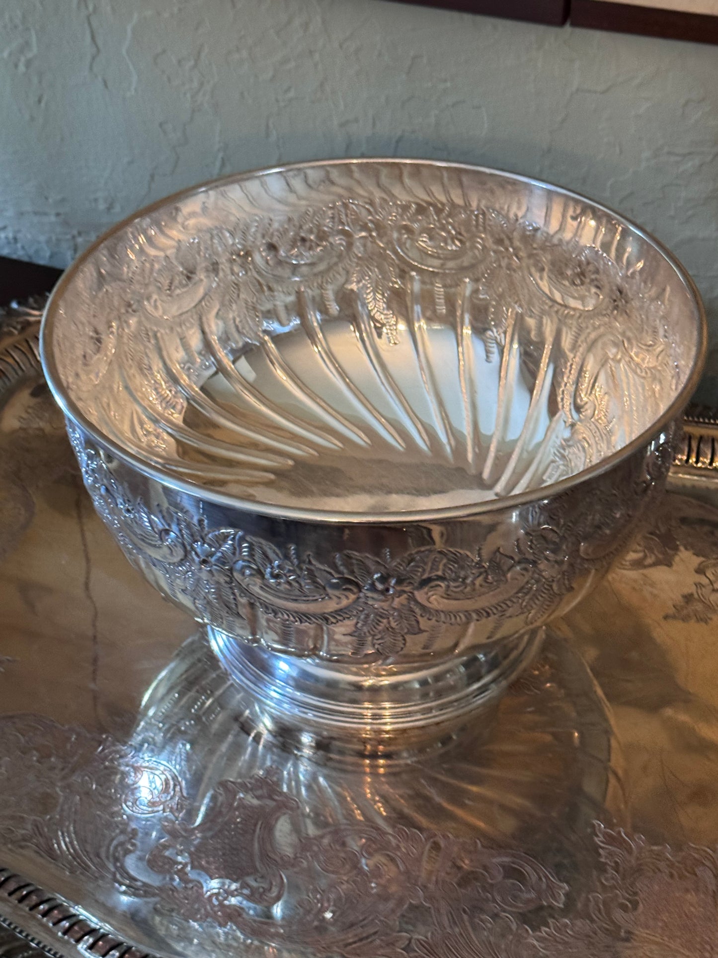 Sheffield IFS Silverplate Punch Bowl 12.25” Vintage English Serving Bowl Made in England