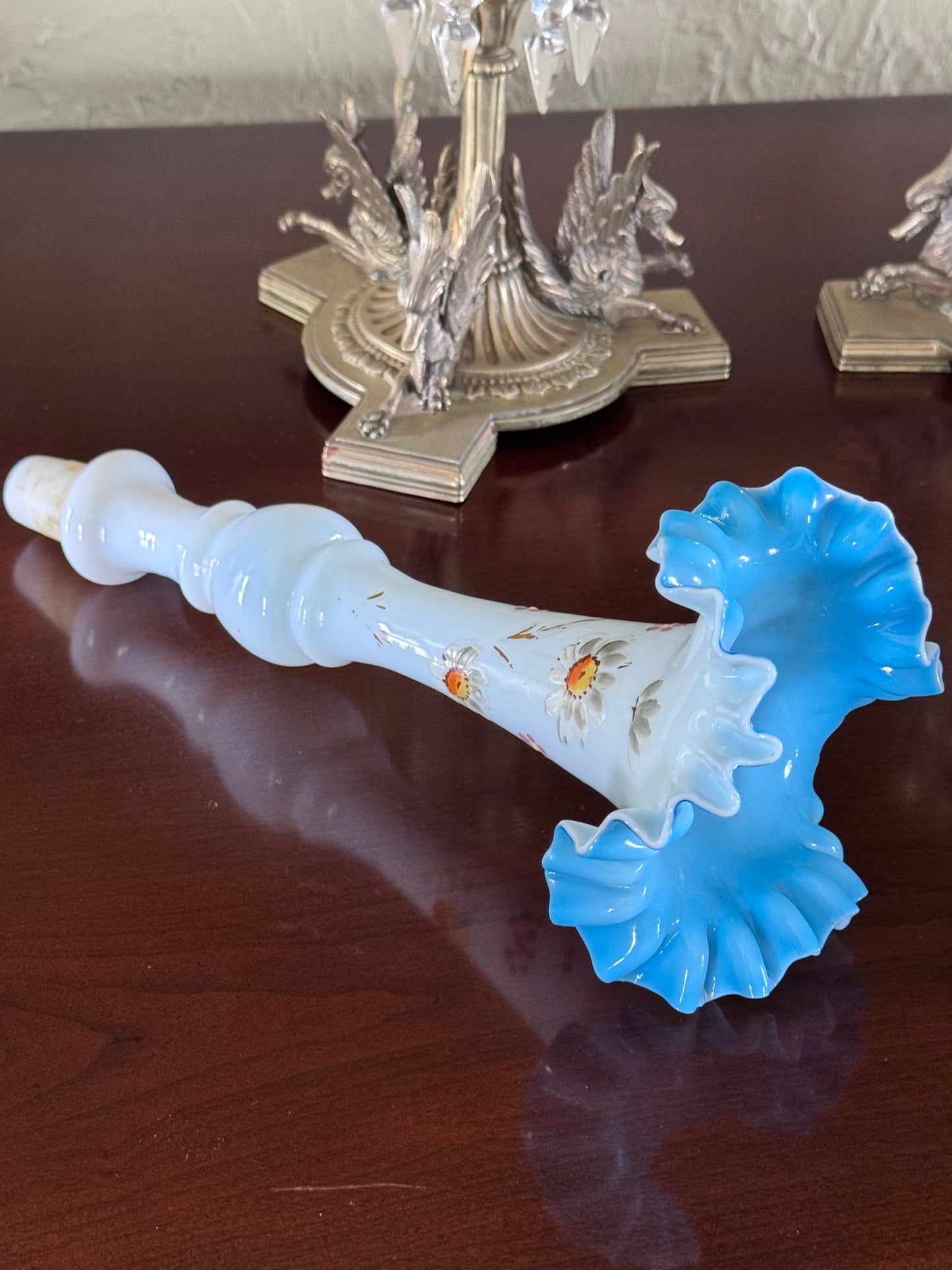 Antique Griffin Glass Epergne Vases Candlesticks Crystal Prisms Pair 18” RARE PAIR!!!