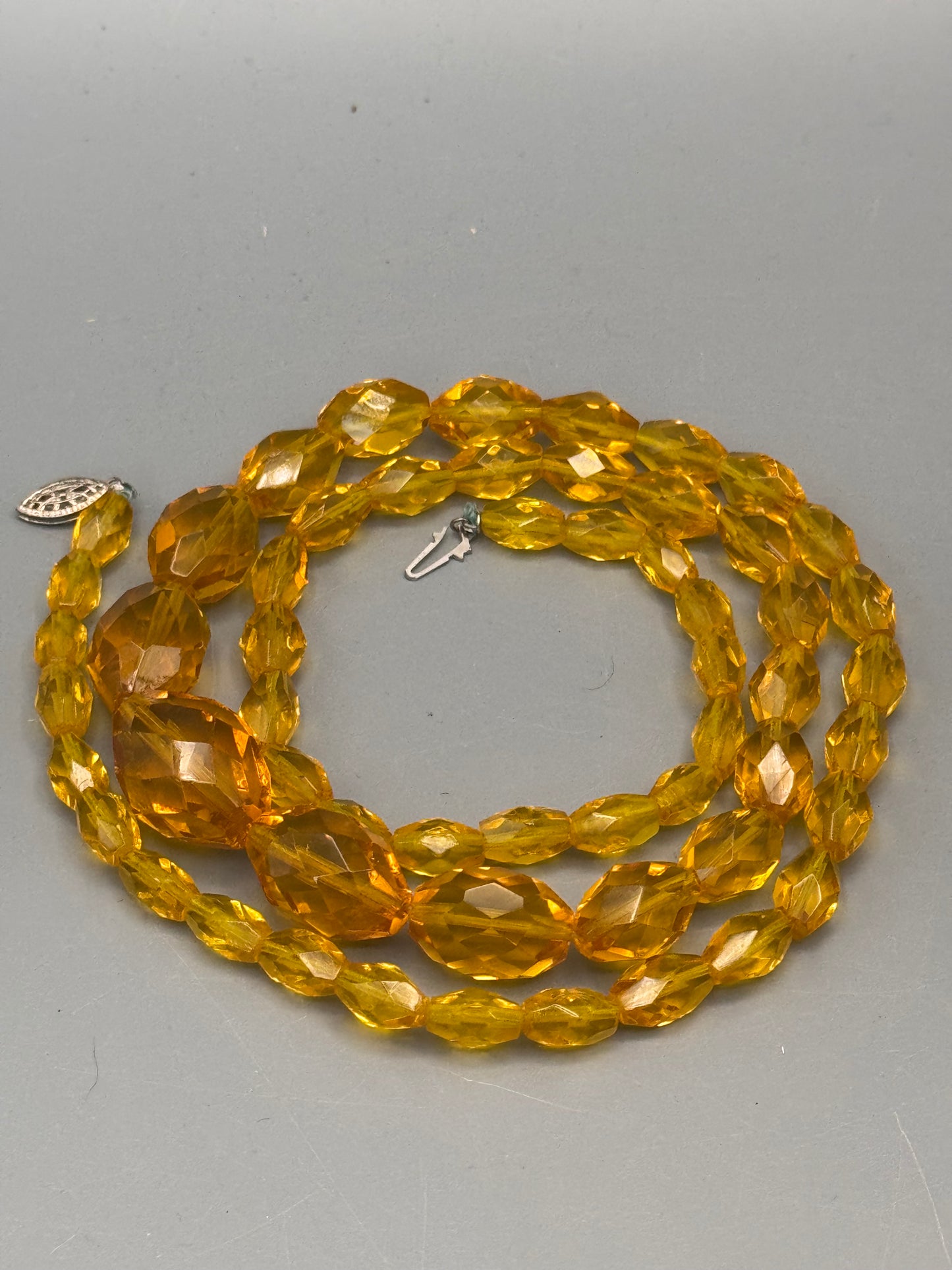 Vintage Necklace Yellow Faceted Glass Beads Czech Style Graduated 27.5”
