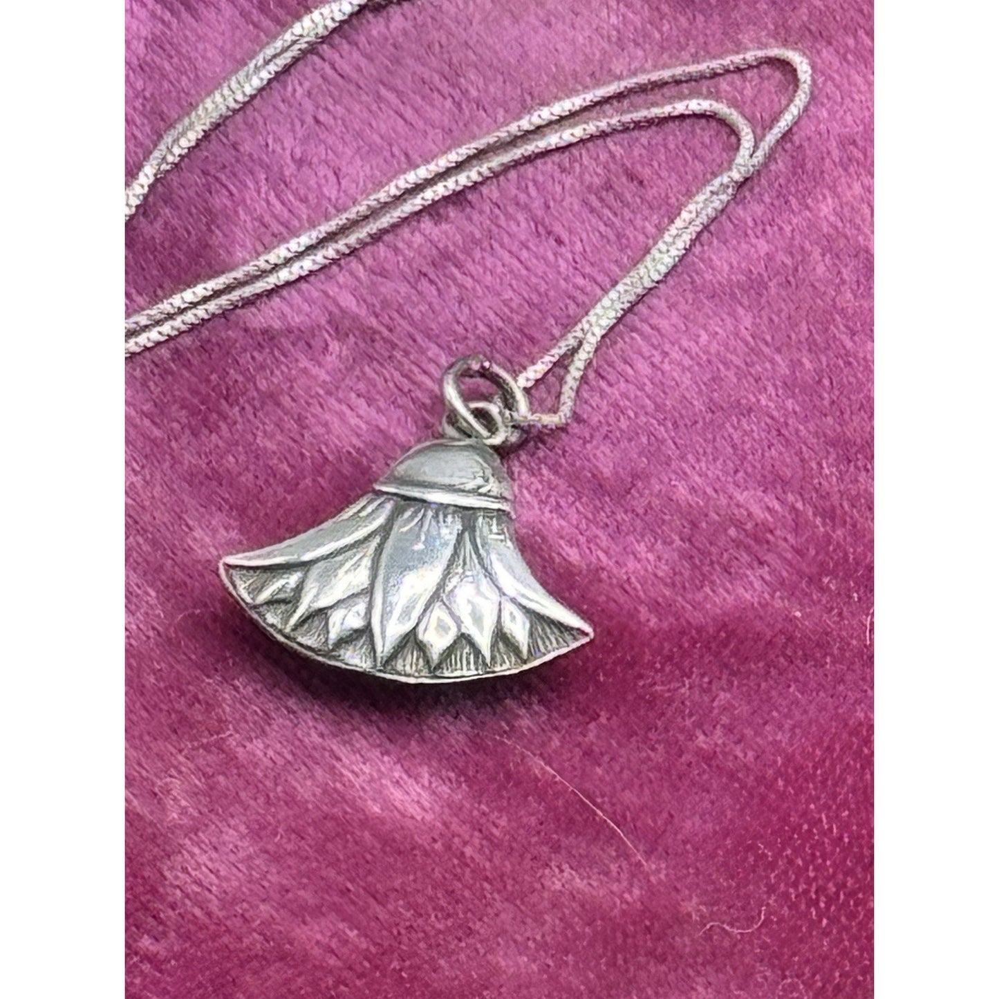 Egyptian Lotus Pendant Necklace Sterling Silver Delicate Chain 18”