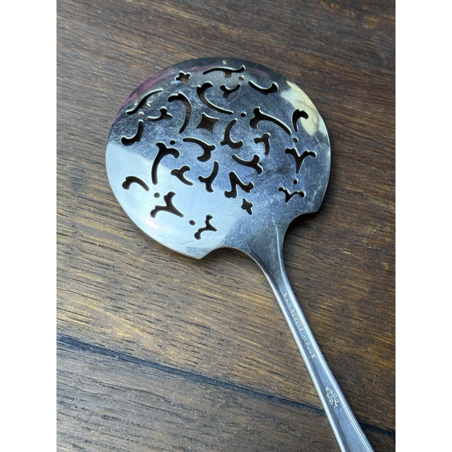 Vintage Silverplate Tomato Server Pierced Serving Spoon 7.5” Floral Art Deco