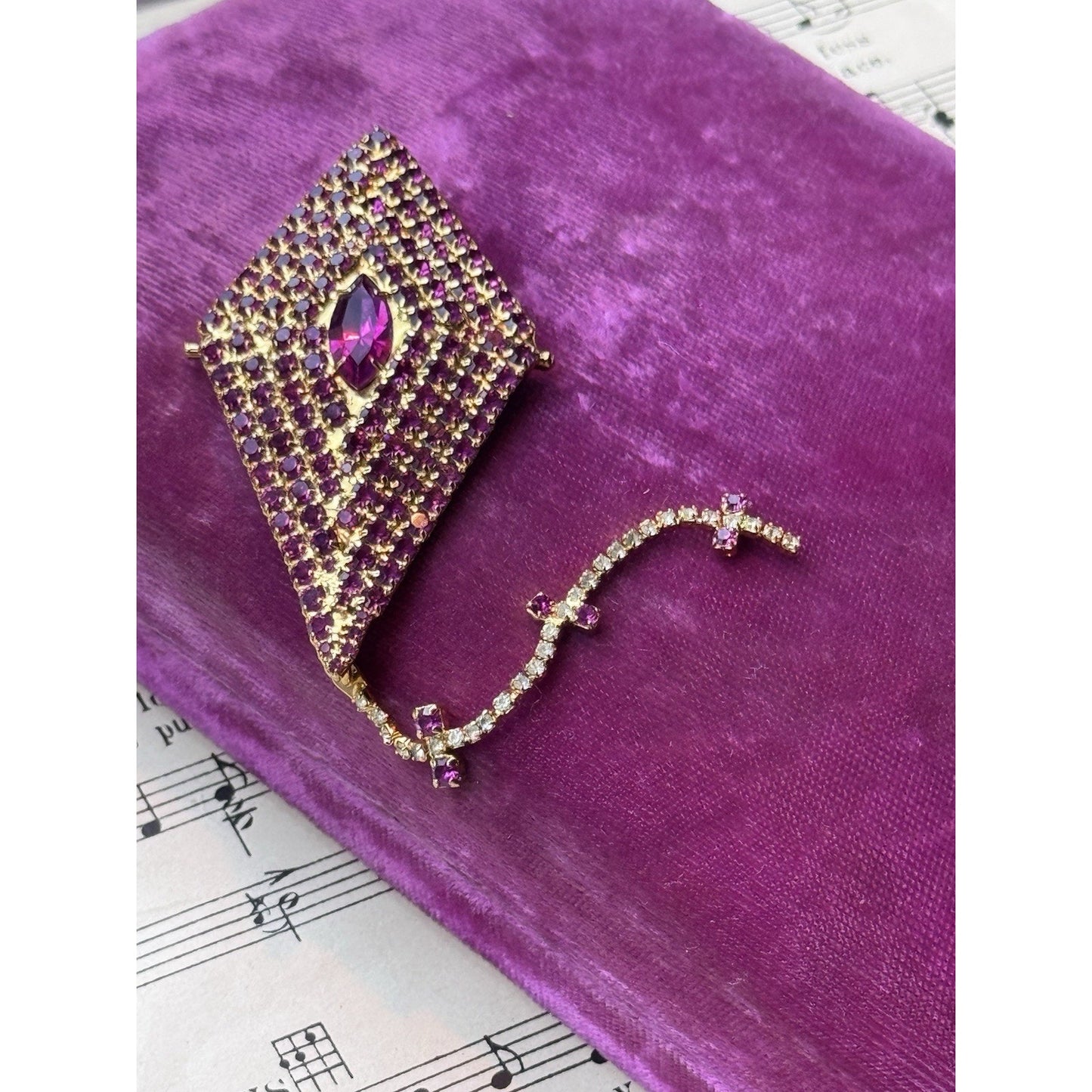Vintage Kite Brooch BAUER Pink Rhinestone Goldtone Dangle 2.75” x 1.5”