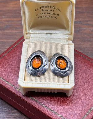 Vintage Navajo AG Sterling Silver Amber Post Earrings Southwestern 1” x .75”