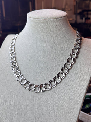 Vintage Monet Silver Tone Double Link Chain Necklace 20.5” x 5/8” Statement