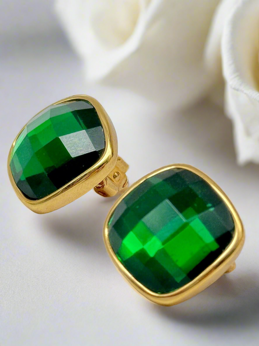 Joan Rivers Green Gold-Tone Clip-on Earrings ESTATE FIND