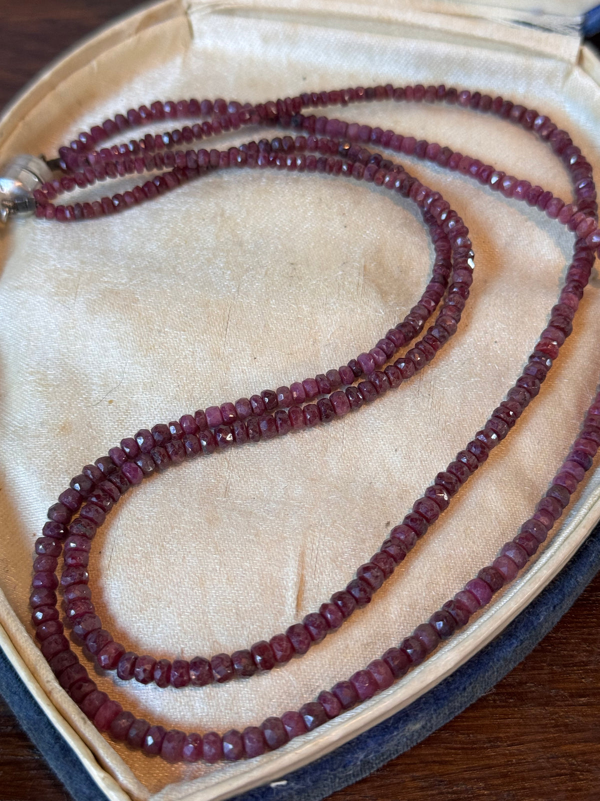 Ruby Necklace Double Strand Faceted Gemstone 925 Sterling Magnetic Clasp 18”