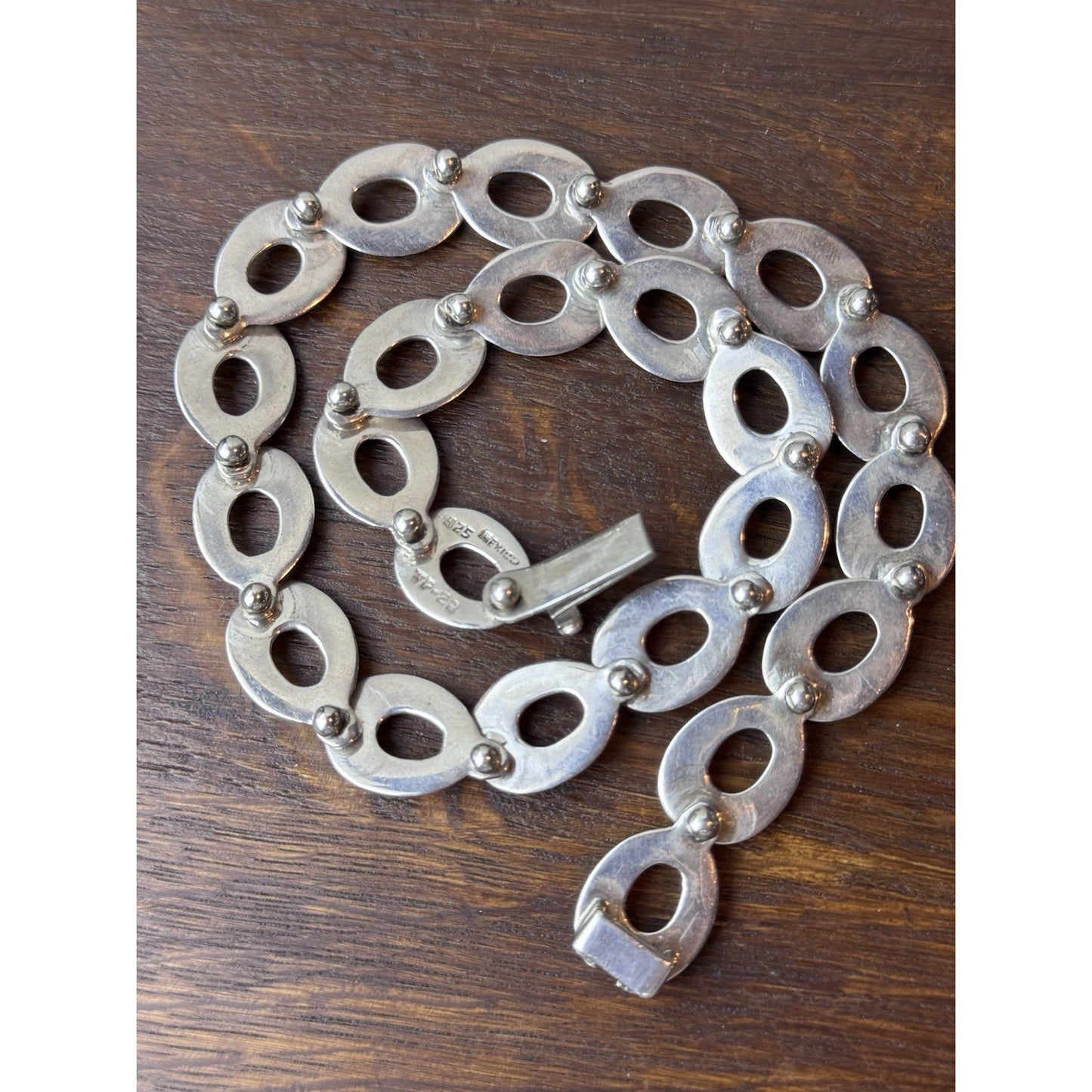 Vintage Mexican Sterling Silver Modernist Link Necklace TP-22 16.5”