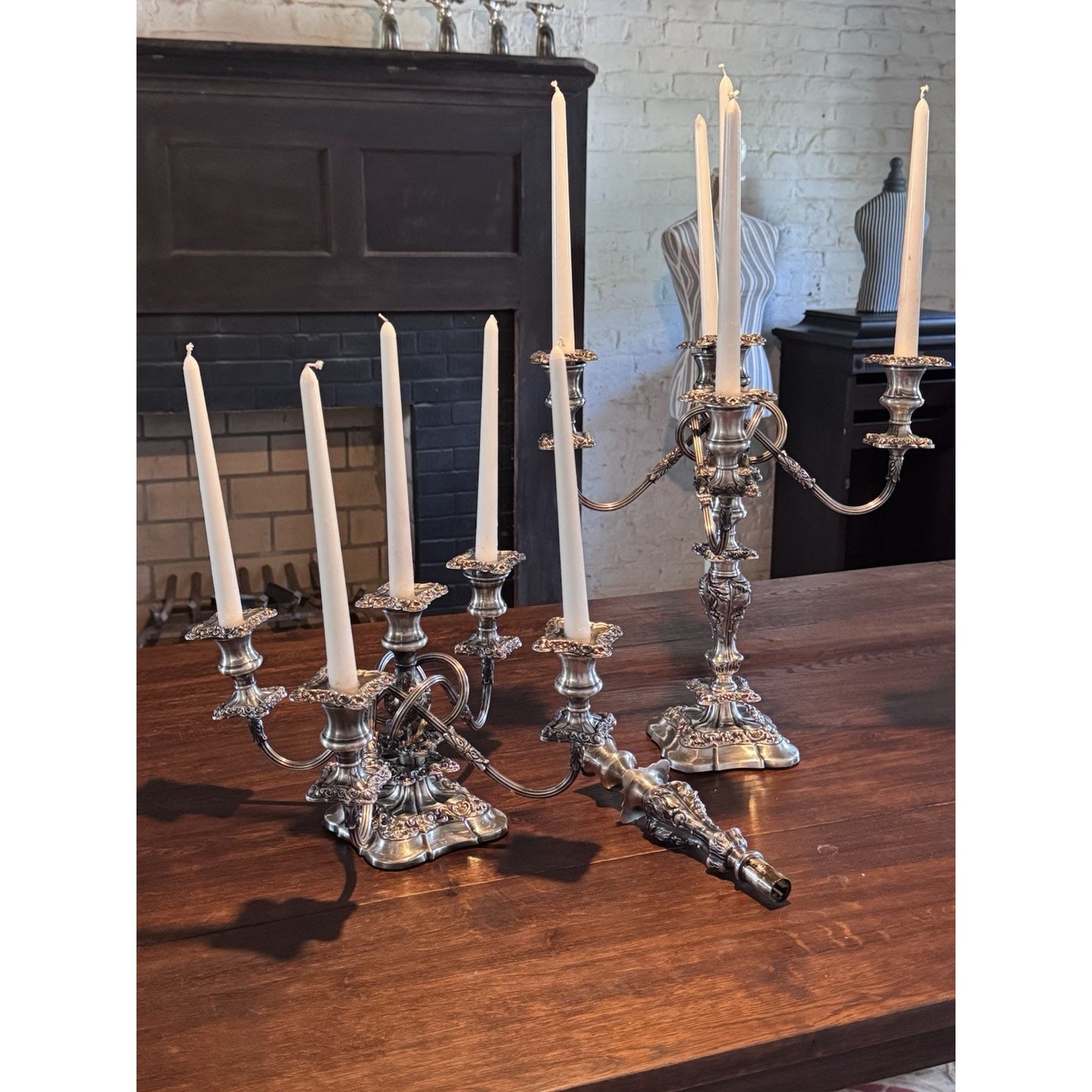 Webster Wilcox IS Silverplate 5 Light 4 WAYS Convertible Candelabra Pair 16.75”