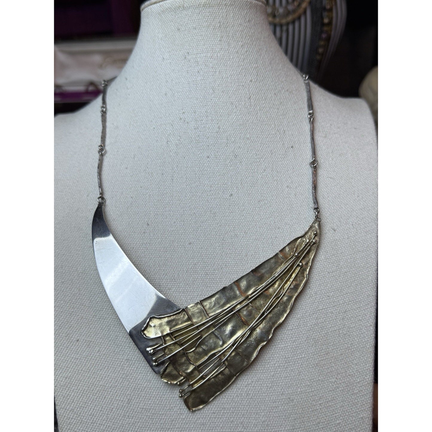 Avi Soffer 925 Sterling Modernist Necklace Israel Mixed Metal 20” Signed