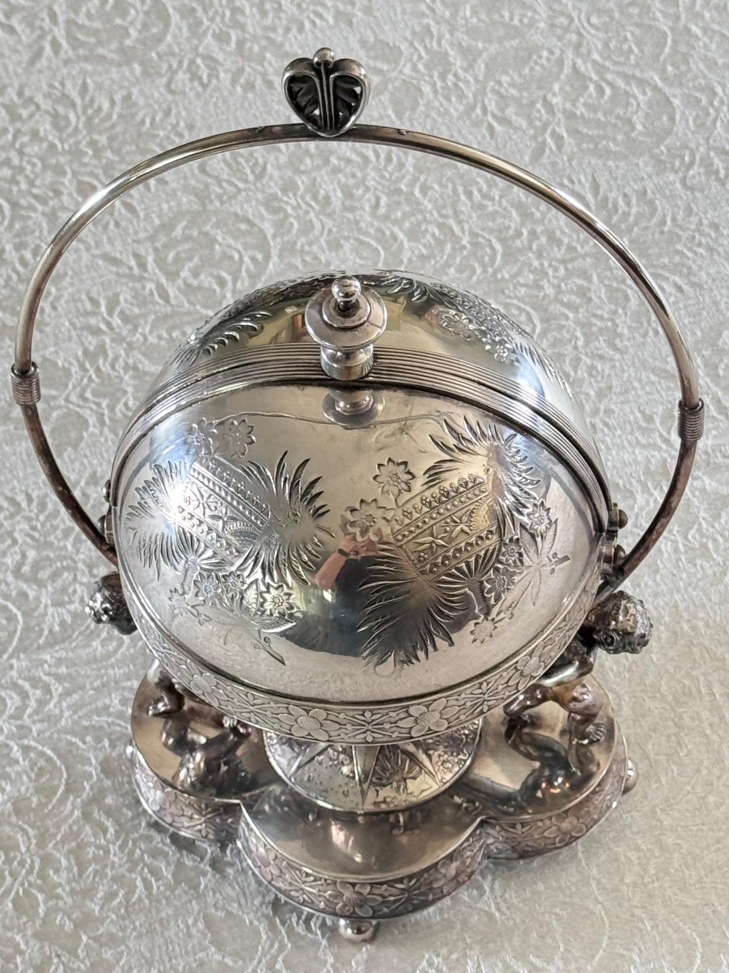 Antique Silverplate Putti Cherub Mechanical Butter Dish Victorian American Gilded Age c. 1880–1900