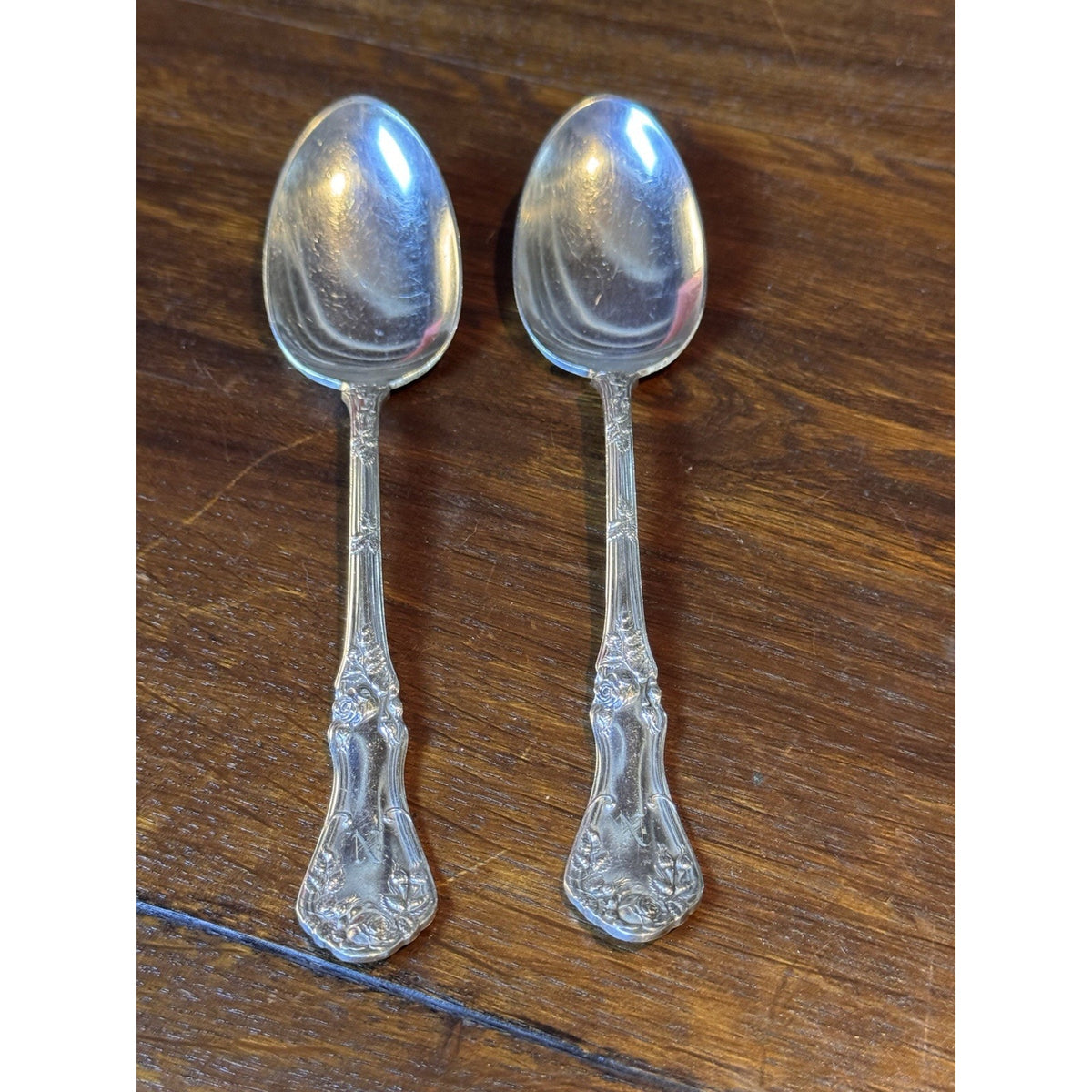 Silverplate Serving Spoons Rockford Silver Plate Co Rose Pair Monogram N 8”