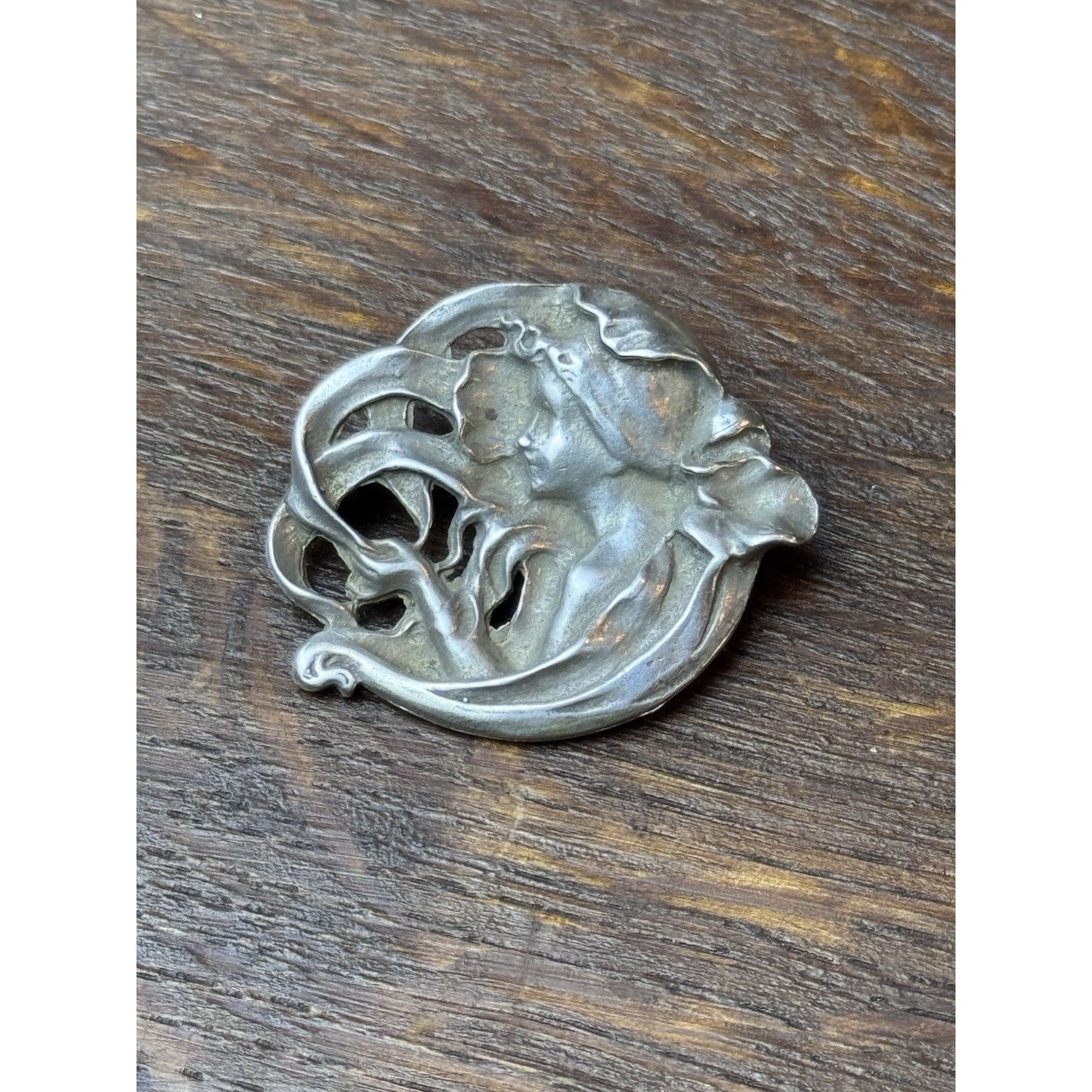 Vintage Sterling Silver Art Nouveau Lady Brooch Pin 925 Figural Maiden 1.25”