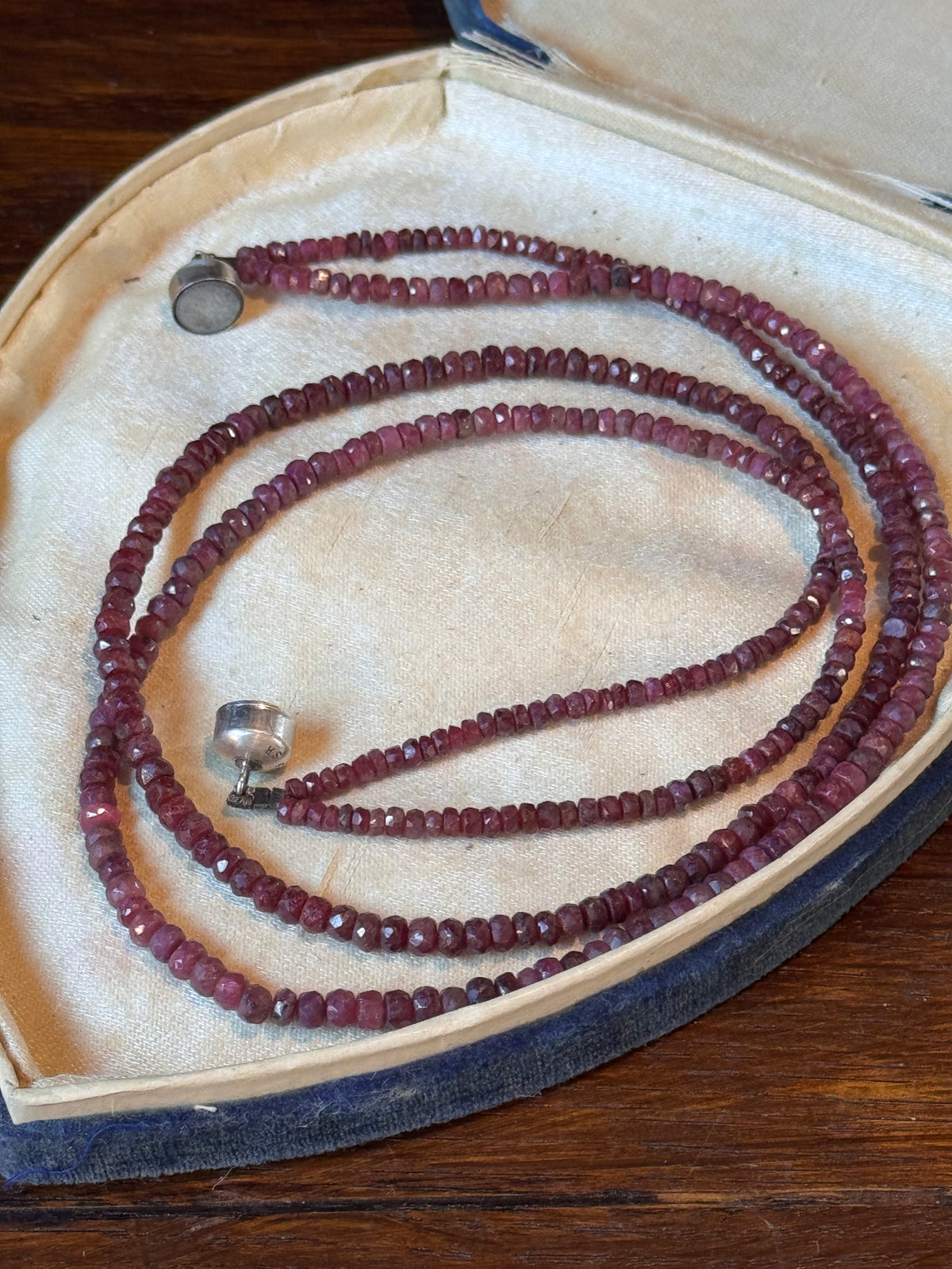 Ruby Necklace Double Strand Faceted Gemstone 925 Sterling Magnetic Clasp 18”