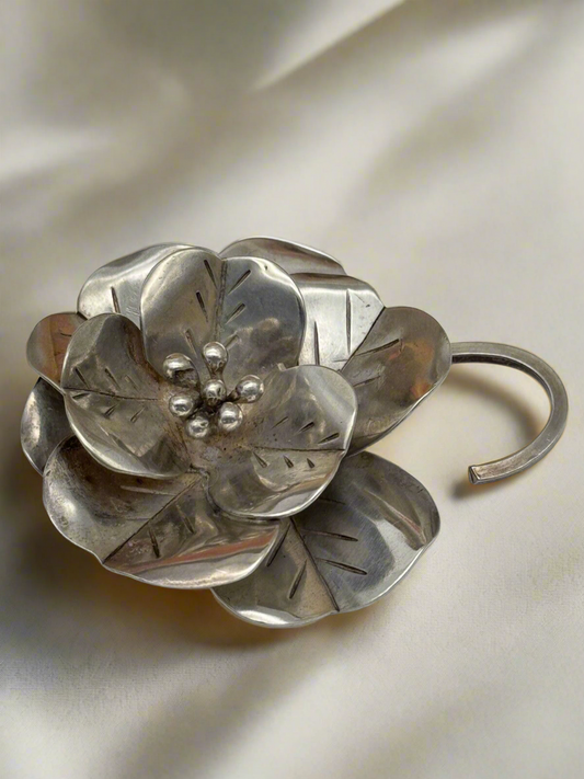 Vintage HOBÉ Sterling Silver Design Patented Flower Brooch Hobe