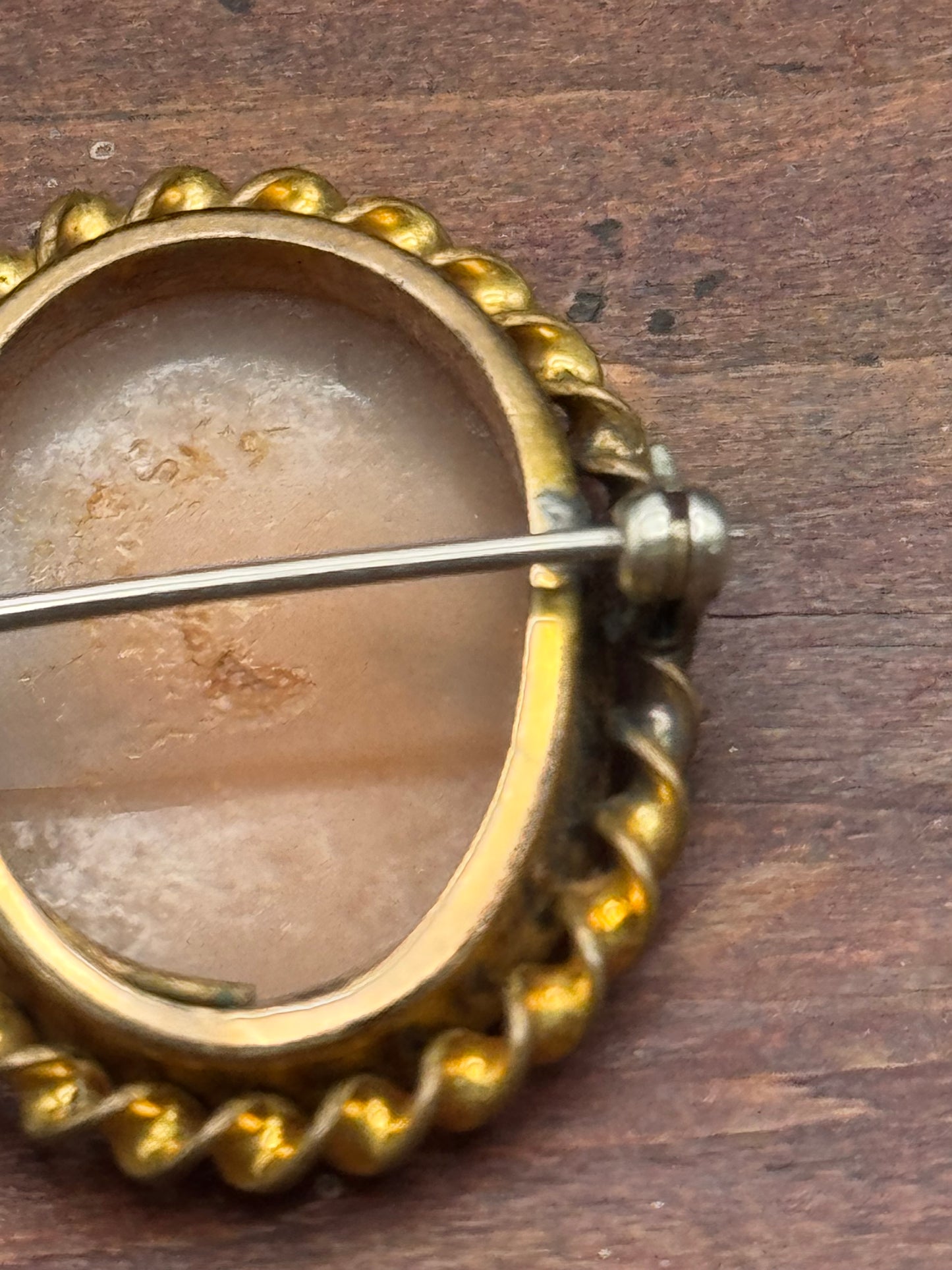 Antique Neoclassical Cameo Brooch Gold Filled Oval Portrait 1.5”