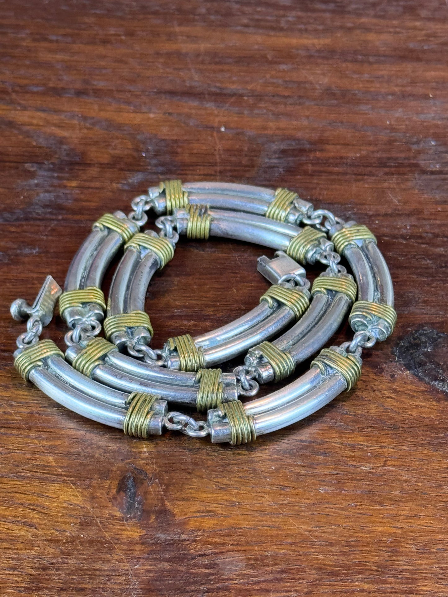 Vintage Mexico 925 Sterling Silver Two-Tone Link Necklace TM-84 17” 74.8g