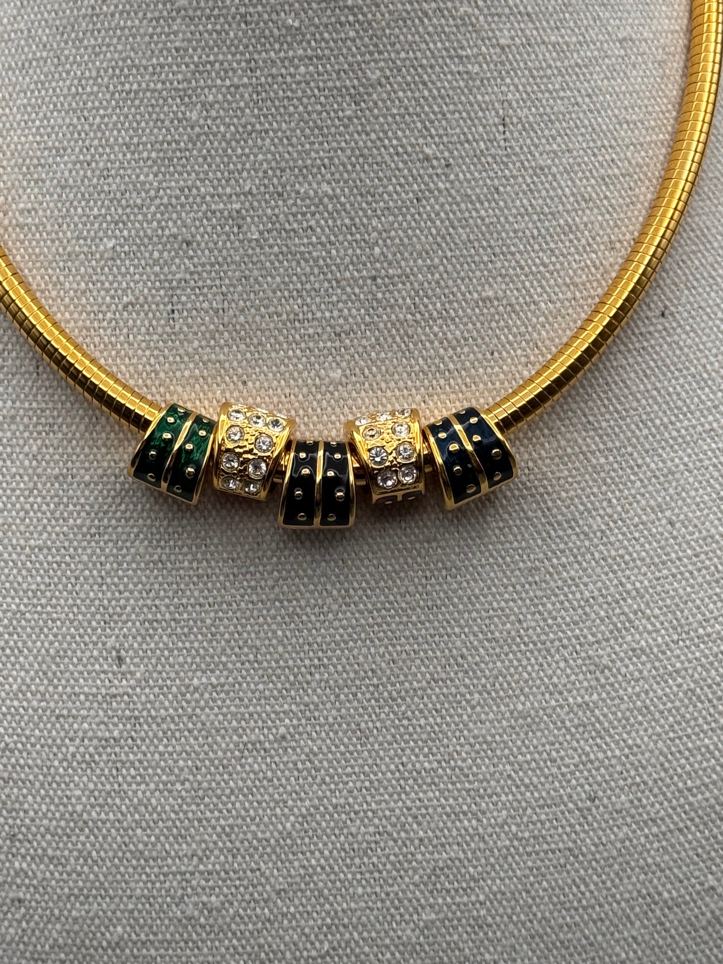 Vintage Joan Rivers Necklace Snake Chain Goldtone Rhinestone Charms 19”