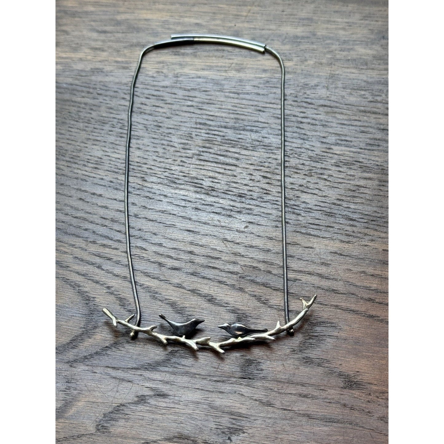 Sterling Bird Necklace 17” Modernist Birds on Branch Pendant 3.25” 925