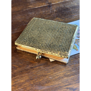 Goldtone Mesh Coin Purse Wallet Kiss Lock Peach Satin Lining 4.25” x 3.5”