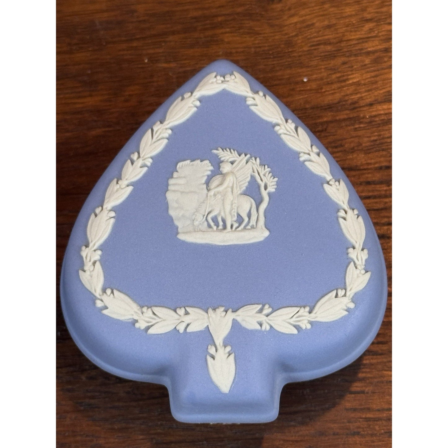 Vintage Wedgwood Jasperware Blue Spade Trinket Box Pegasus Lidded 3” England