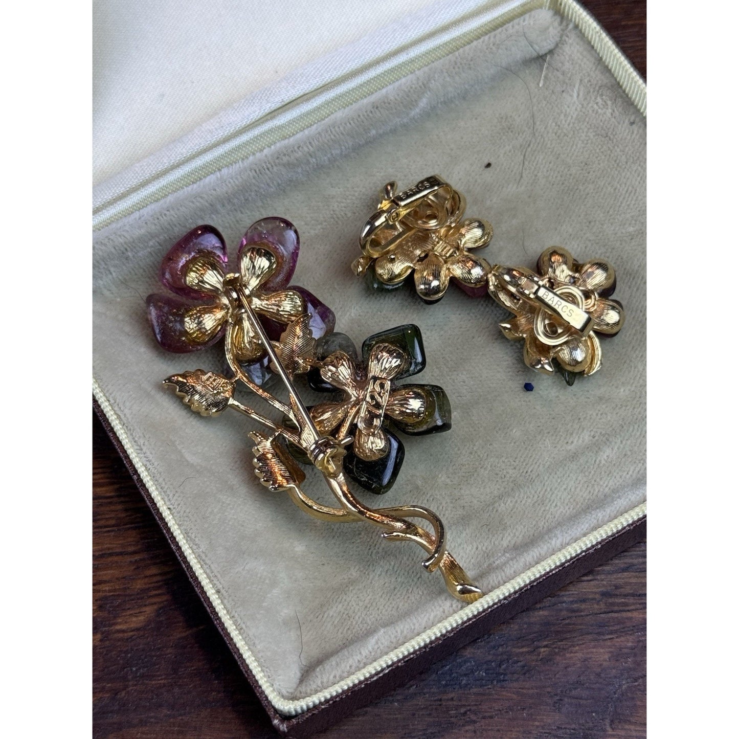 Vintage BARCS Stone Flower Brooch Earrings Set C725 Goldtone Australia