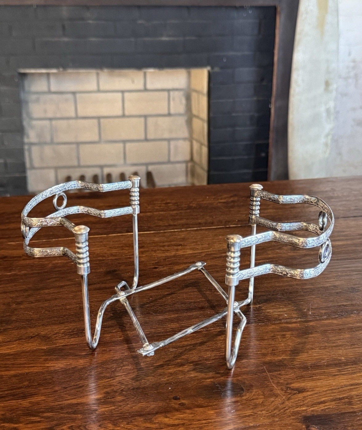 Silverplate Expandable Casserole Trivet Vintage Folding Stand Floral Ornate
