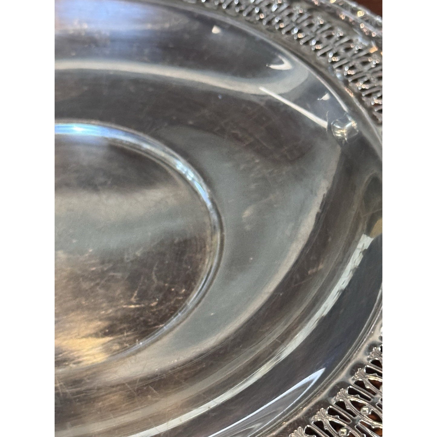 Silverplate Relish Dish Rogers Bros Reticulated Bowl w Antique Glass Insert 9”