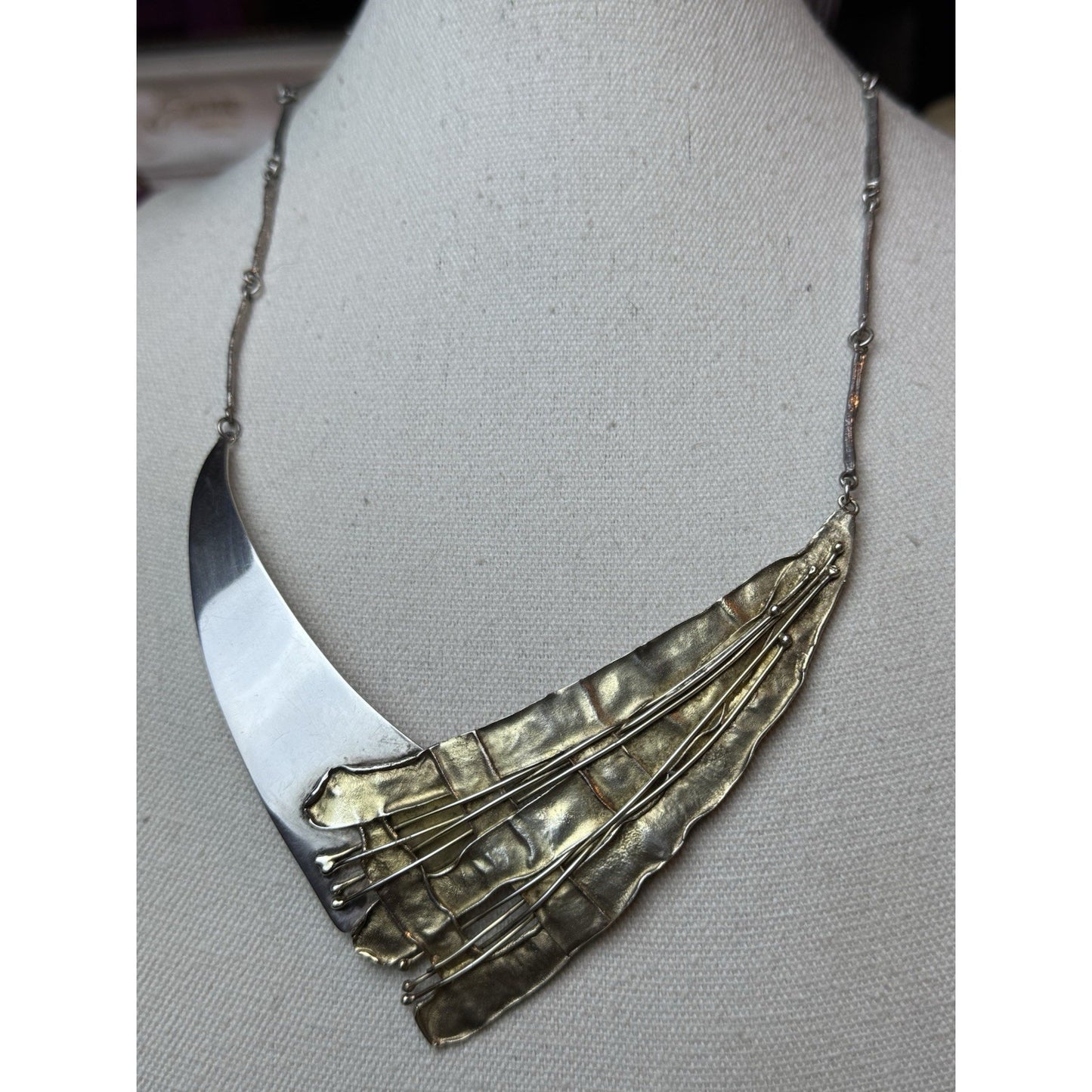 Avi Soffer 925 Sterling Modernist Necklace Israel Mixed Metal 20” Signed