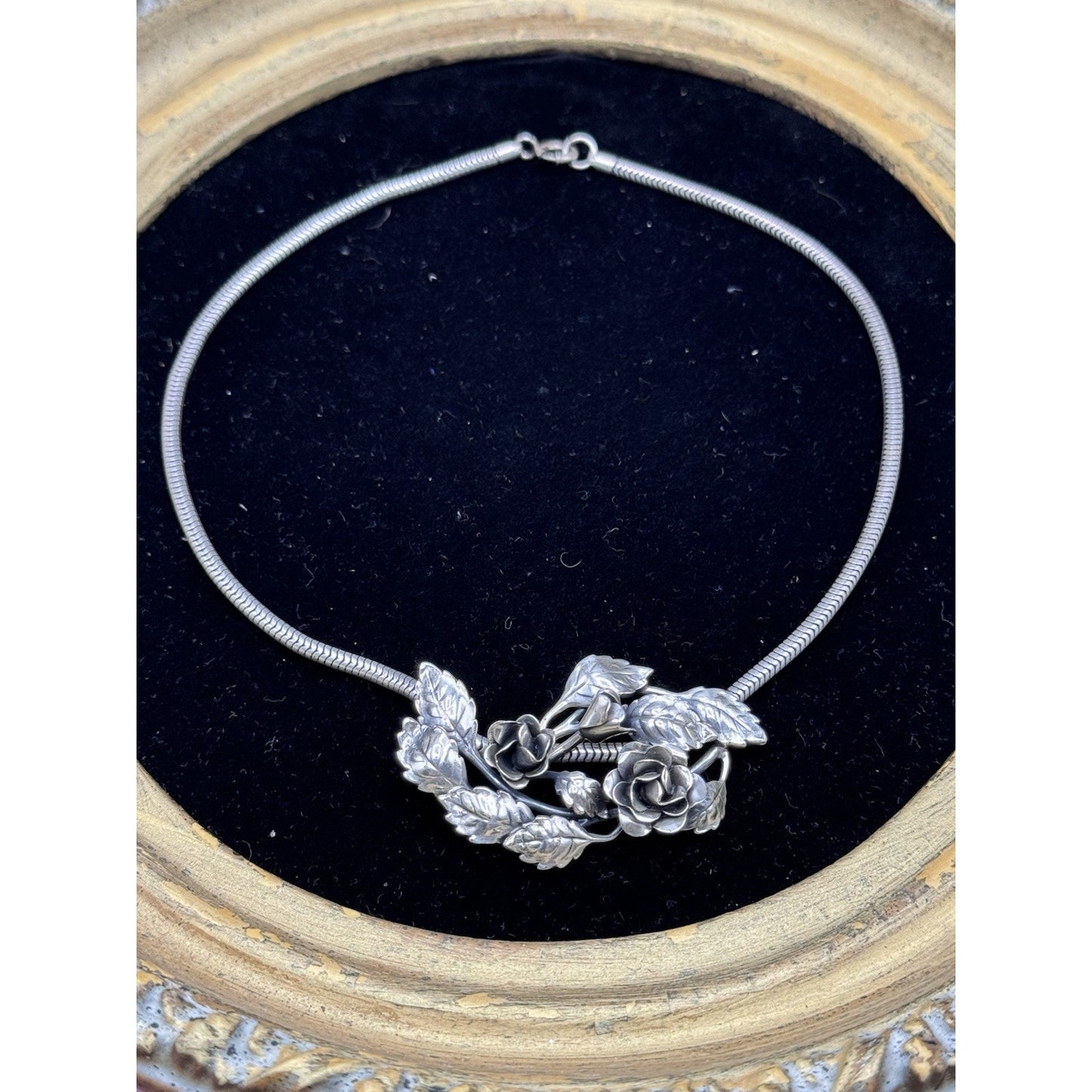 Sterling Danecraft Rose Slide Pendant Necklace Snake Chain Vintage Floral 14.5”