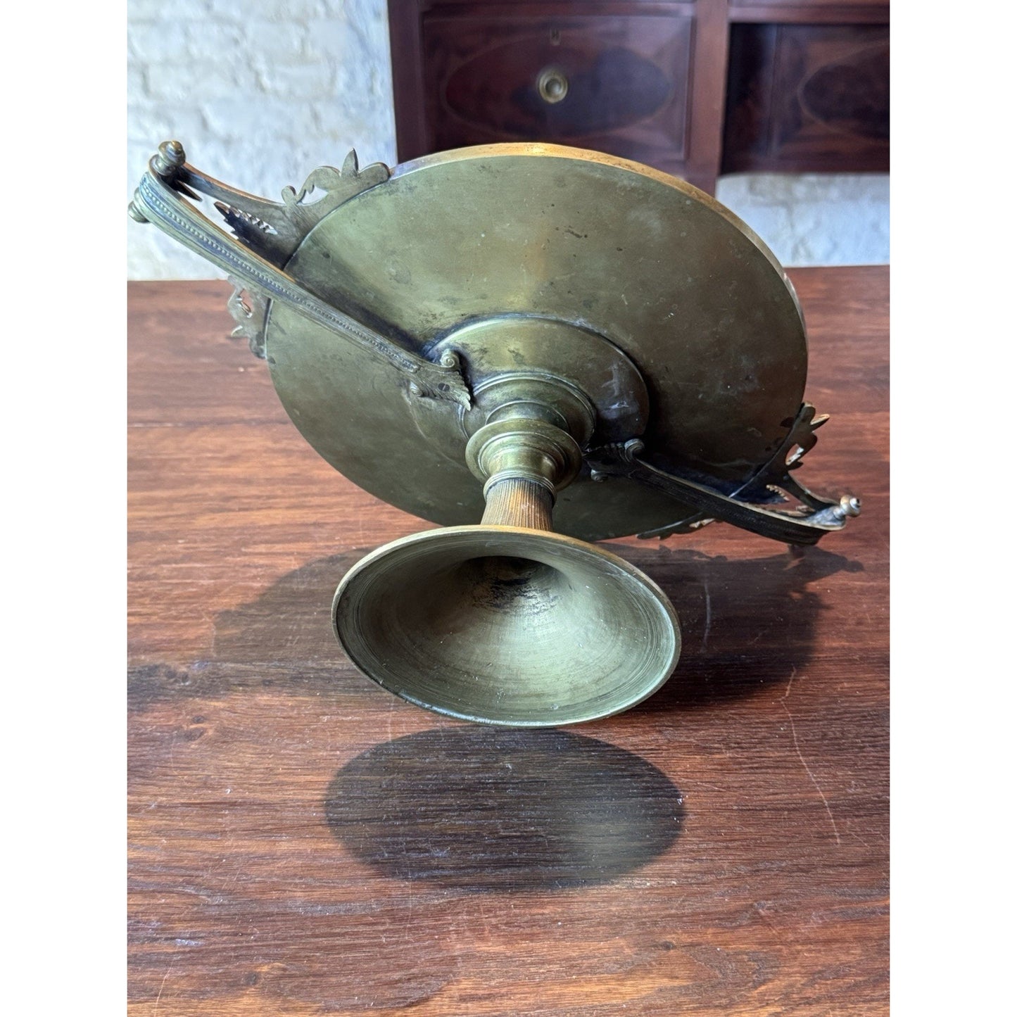 Antique Brass Tazza Compote Classical Medallion Pedestal Dish 14” Handles