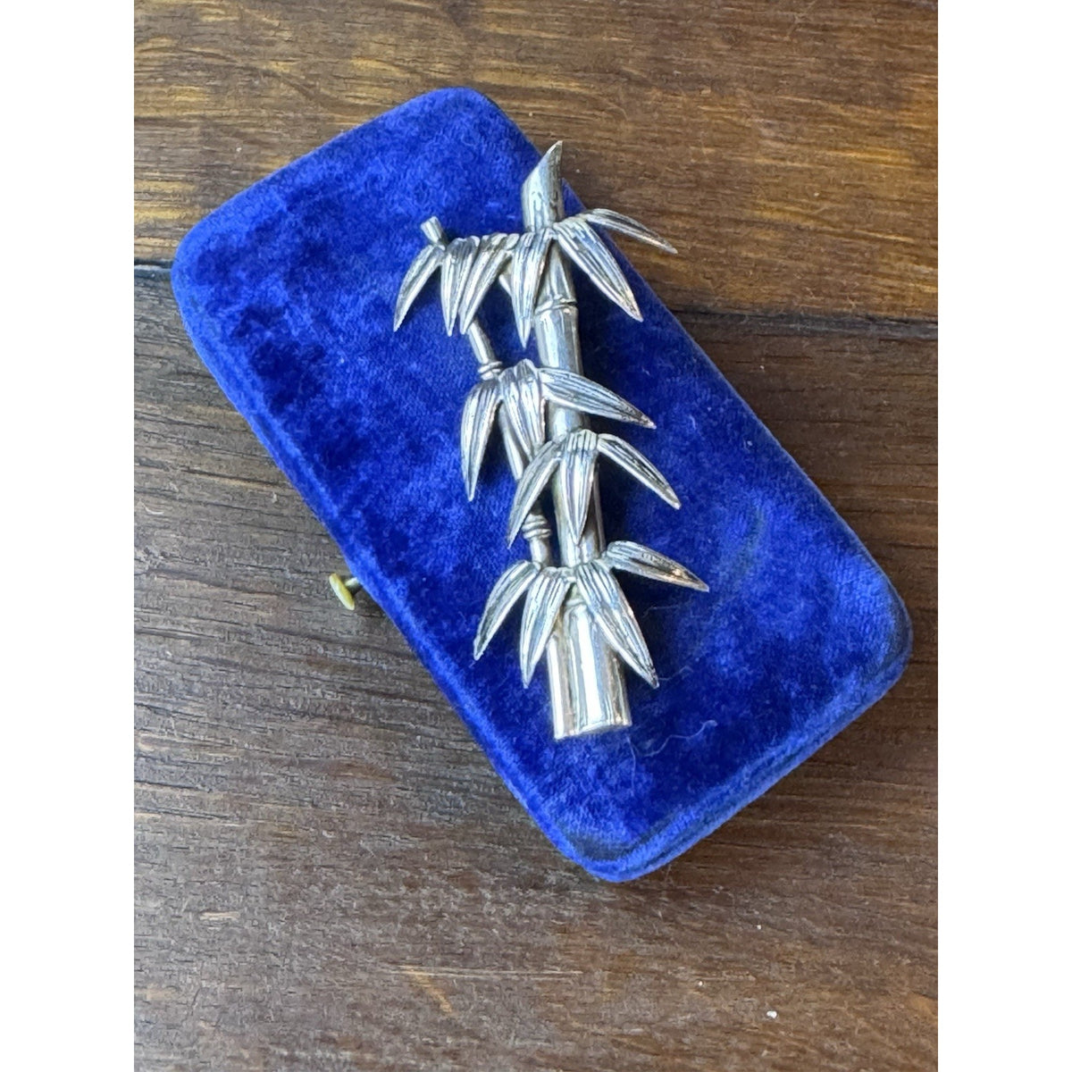 Vintage Sterling Silver Bamboo Brooch 3” Figural Nature Trombone Clasp