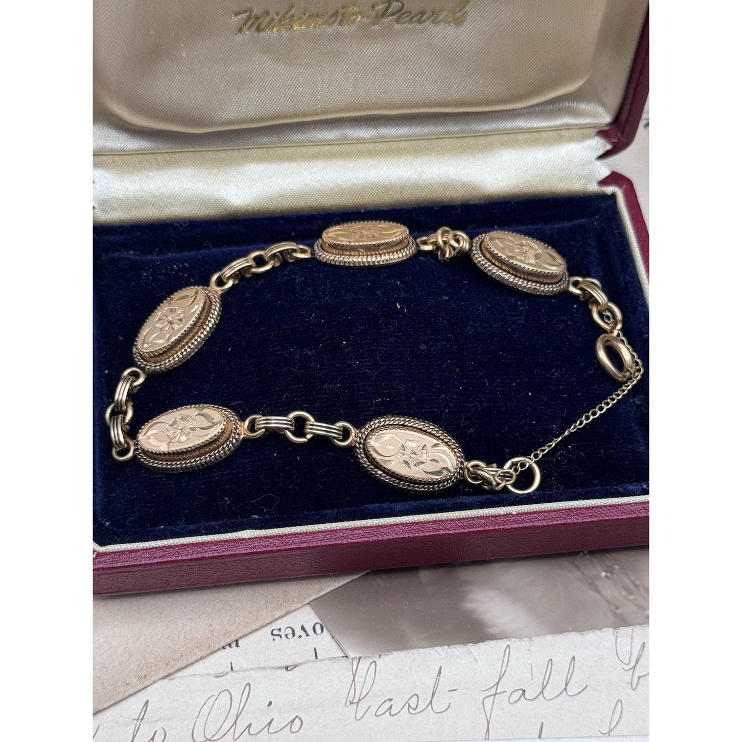 Vintage Gold Filled Floral Link Bracelet Victorian Style Safety Chain 7”