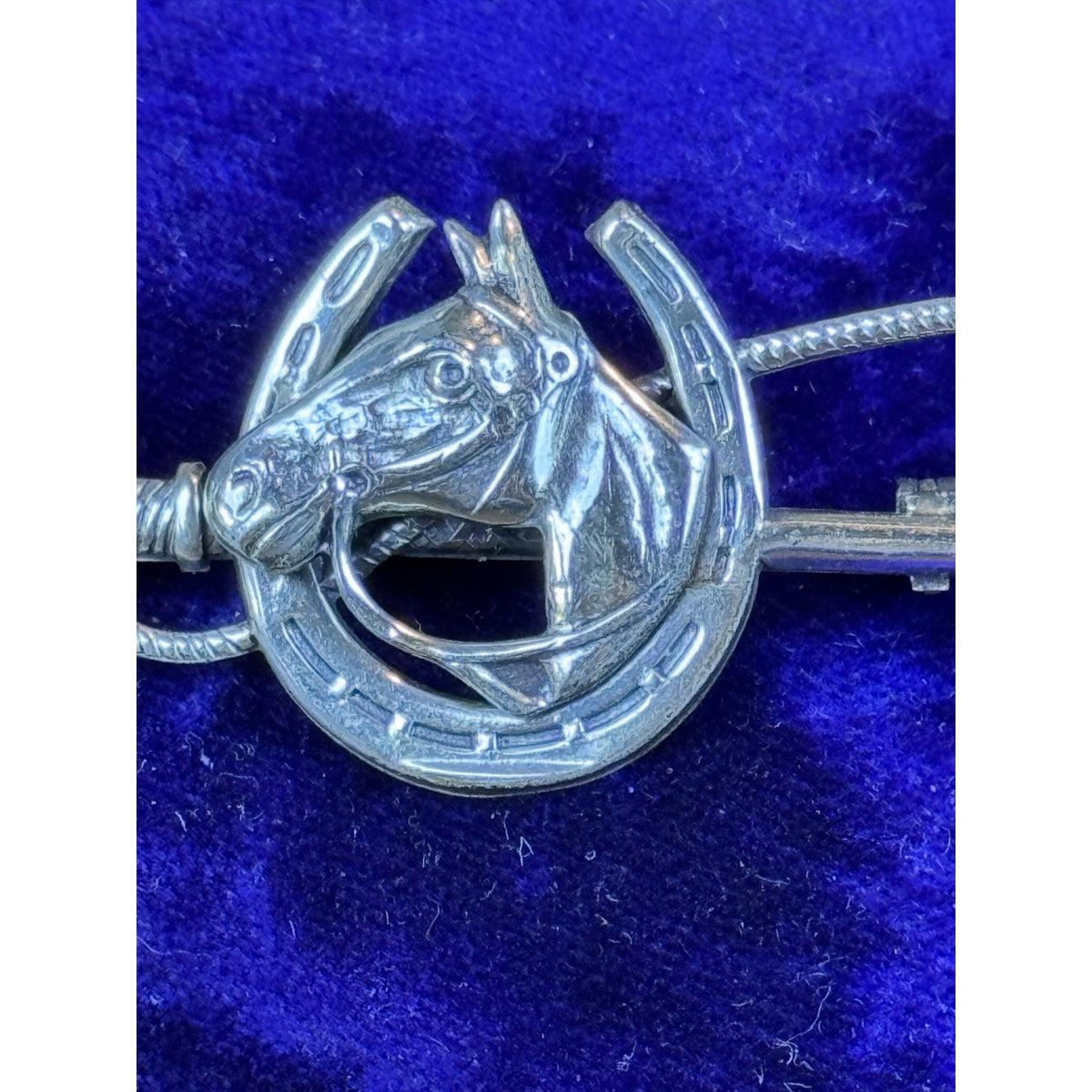 Vintage Sterling Silver Horse Brooch Horseshoe Riding Crop Equestrian Pin 2.5”