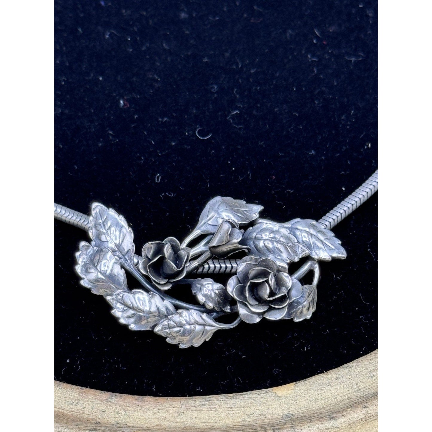 Sterling Danecraft Rose Slide Pendant Necklace Snake Chain Vintage Floral 14.5”