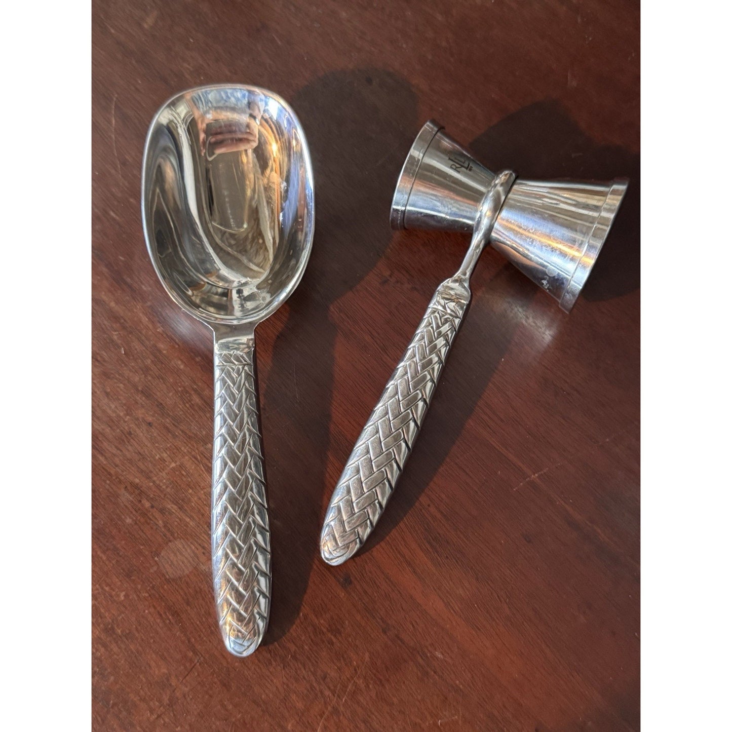 Ralph Lauren RLL Barware Ice Scoop Jigger Set 8” Equestrian Braid 18/8 Stainless
