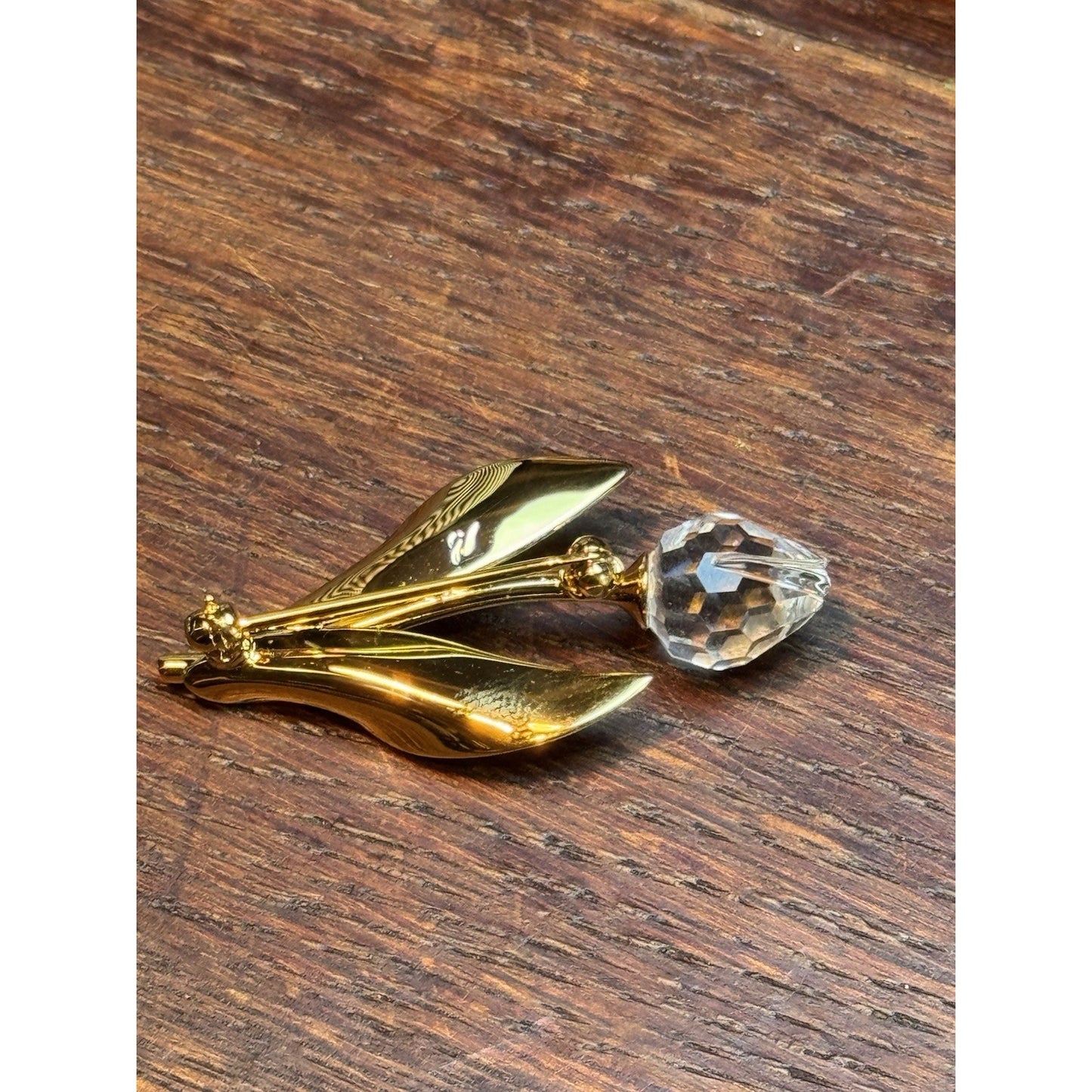 Vintage Swarovski Crystal Tulip Floral Flower Brooch Pin Gold Tone Signed In Box