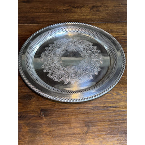 Silverplate Round Tray Reticulated 14.5” WM Rogers Engraved Serving Platter M