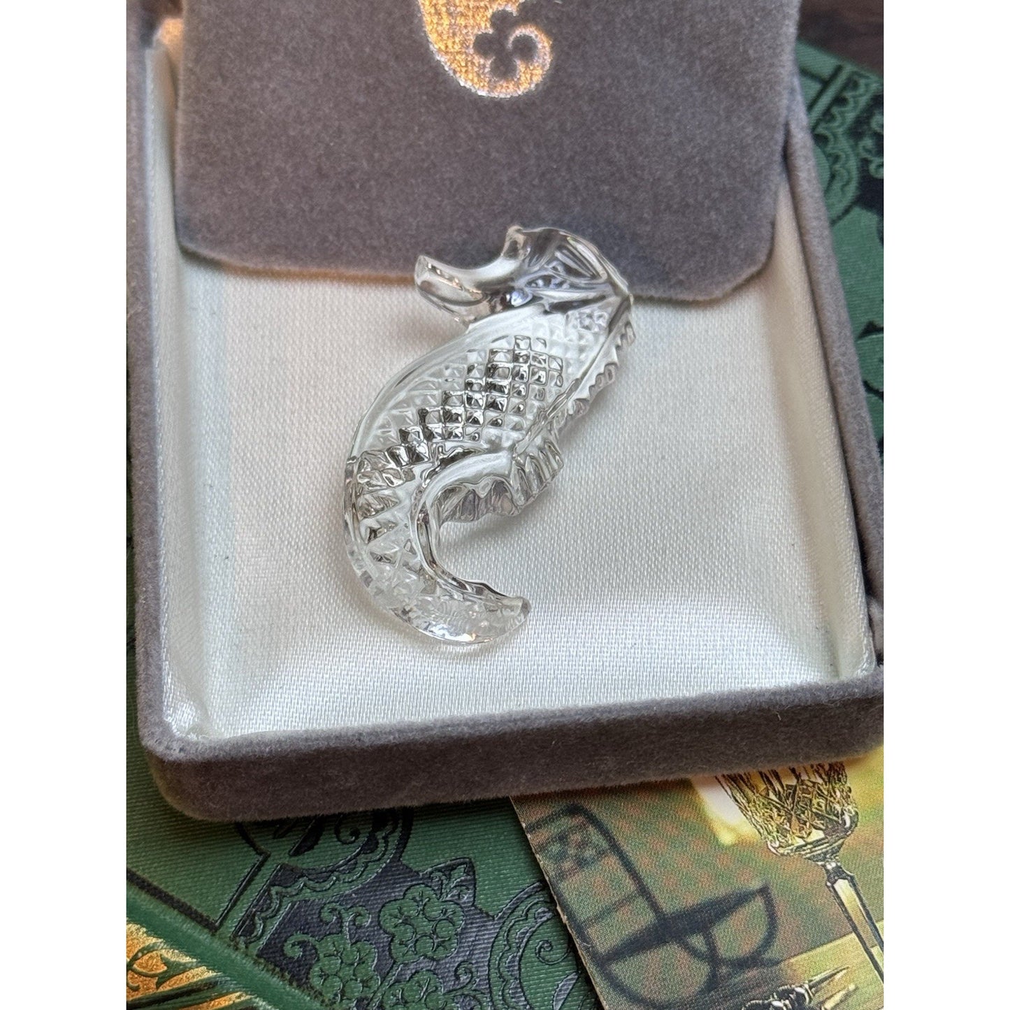WATERFORD CRYSTAL SEAHORSE BROOCH PIN 1.75” In Original Box