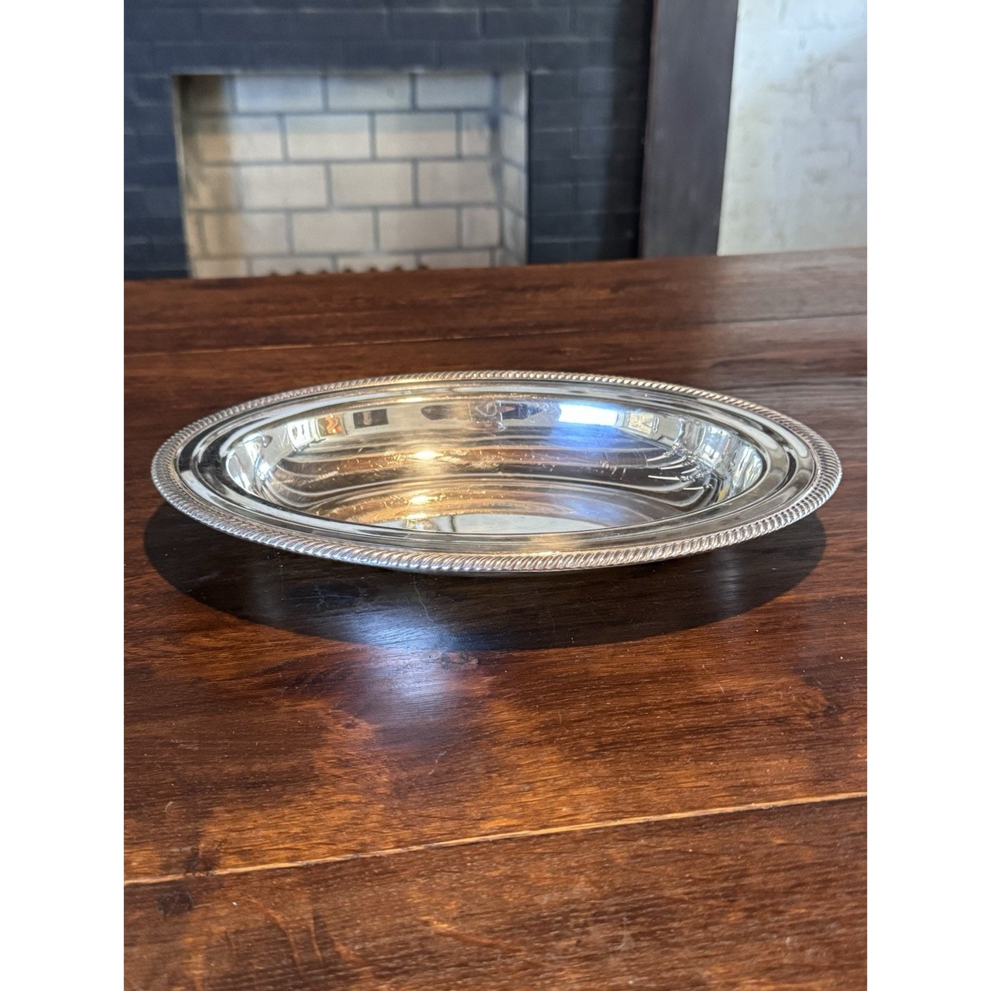 Silverplate Oval Serving Bowl Rope Edge Bread Fruit Centerpiece Dish 12” Vintage