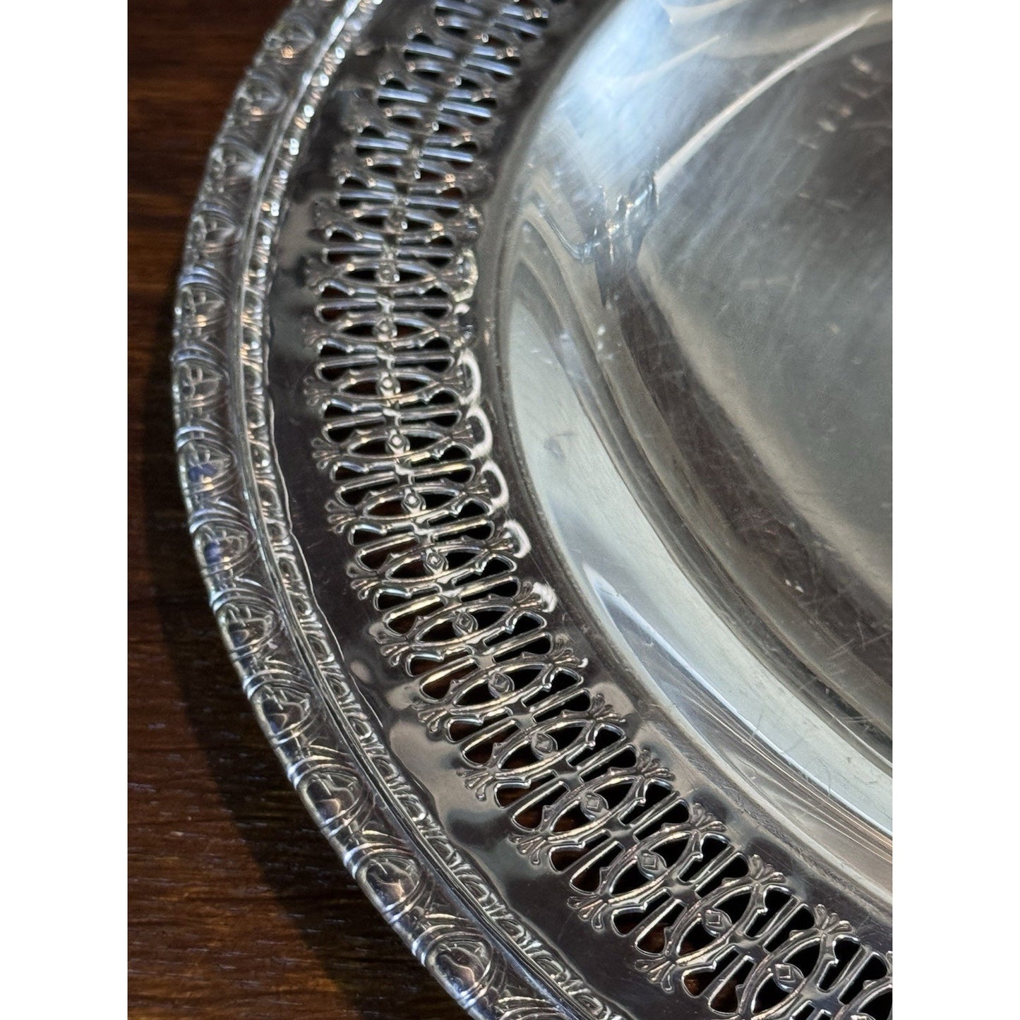Silverplate Relish Dish Rogers Bros Reticulated Bowl w Antique Glass Insert 9”