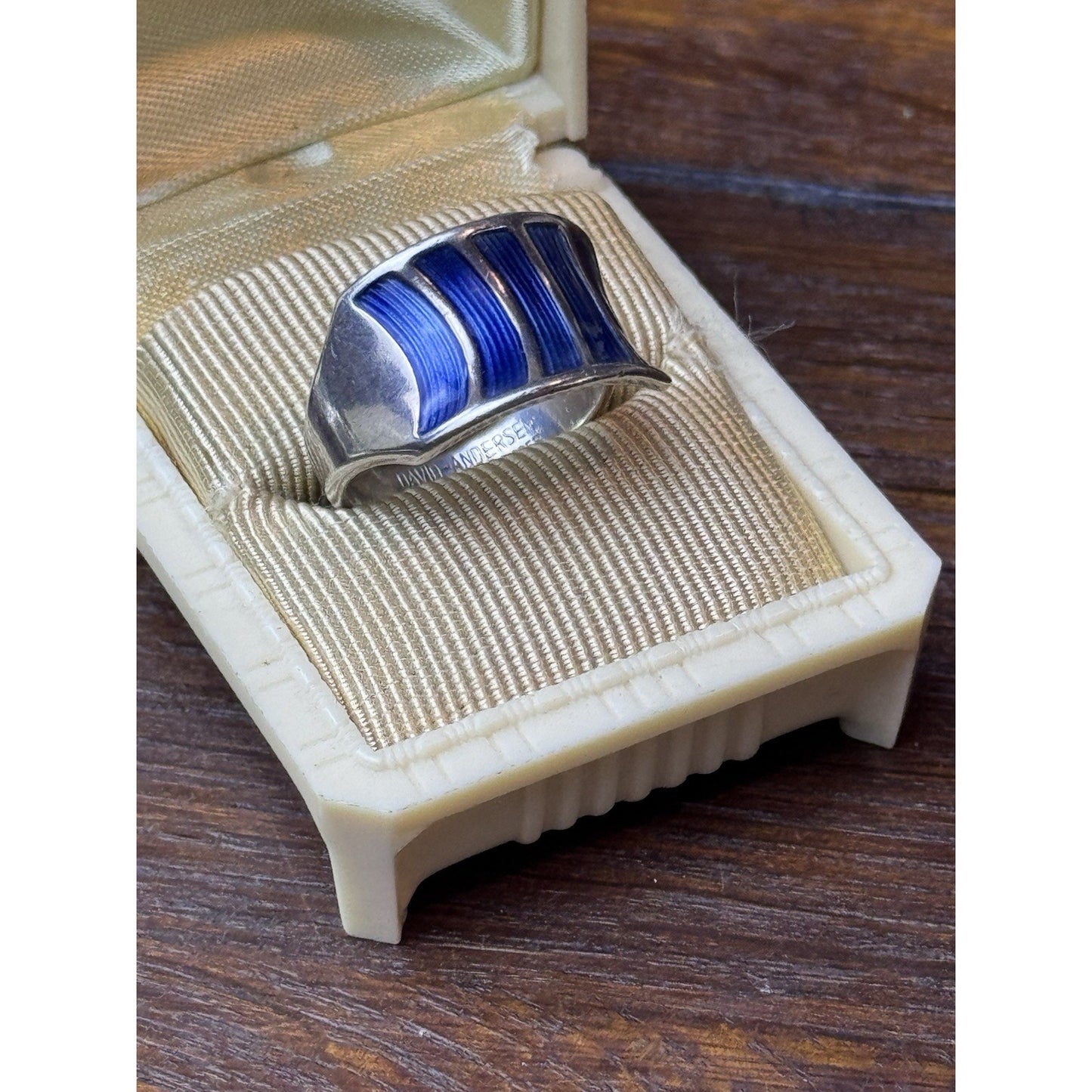 David Andersen Norway Sterling 925S Blue Guilloche Enamel Ring Size 8