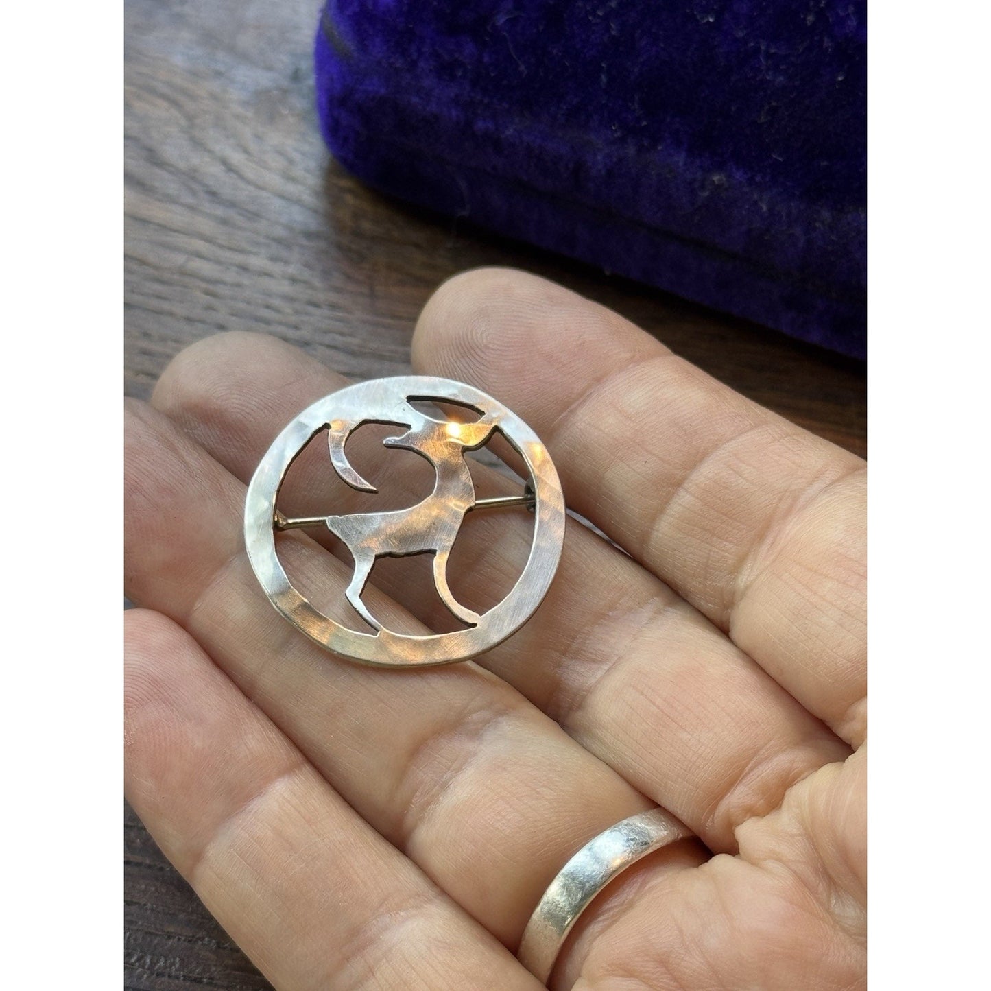 Vintage Silver Brooch 1 1/8” Handmade Modernist Deer Gazelle Tested Silver