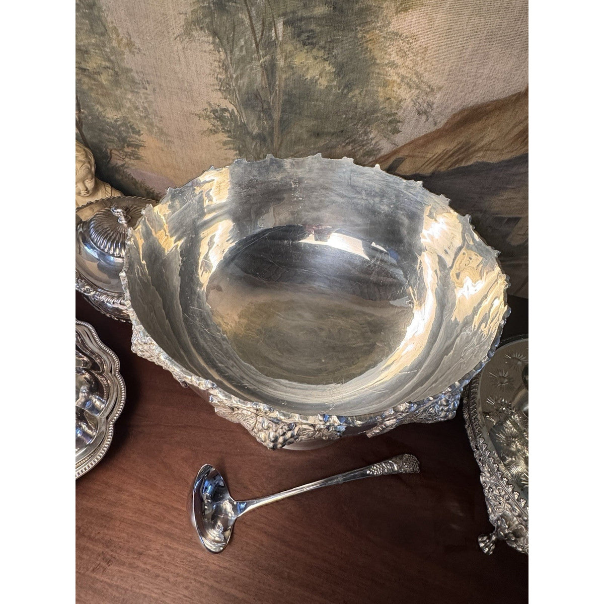 Vintage Silverplate Punch Bowl Grape Wine Champagne Cooler 15.5”