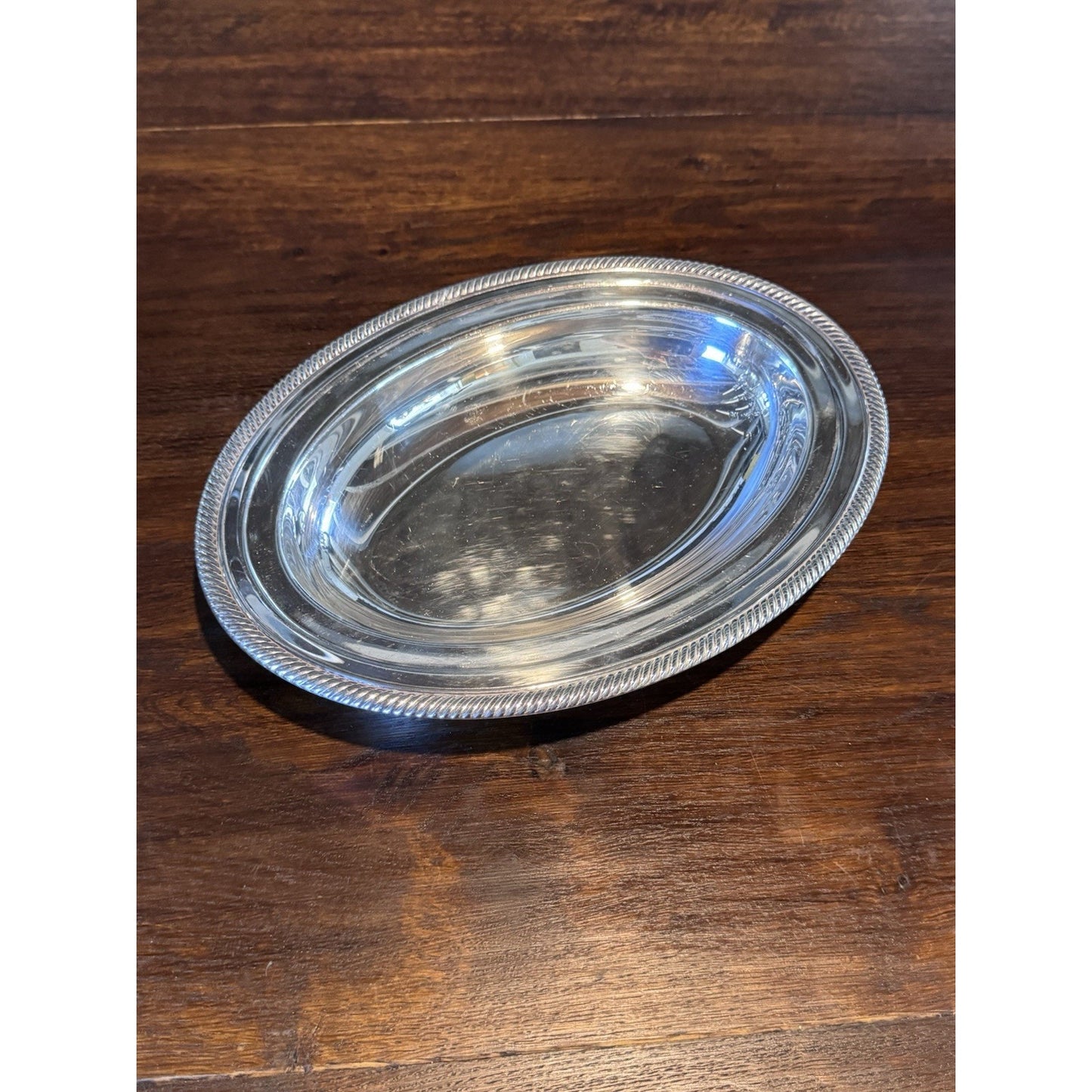 Silverplate Oval Serving Bowl Rope Edge Bread Fruit Centerpiece Dish 12” Vintage